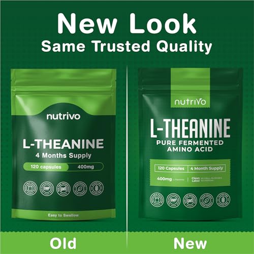 Detalle de Nutrivo L Theanine 400mg | 120 Vegan Capsules – UK Made 4-Month Supply