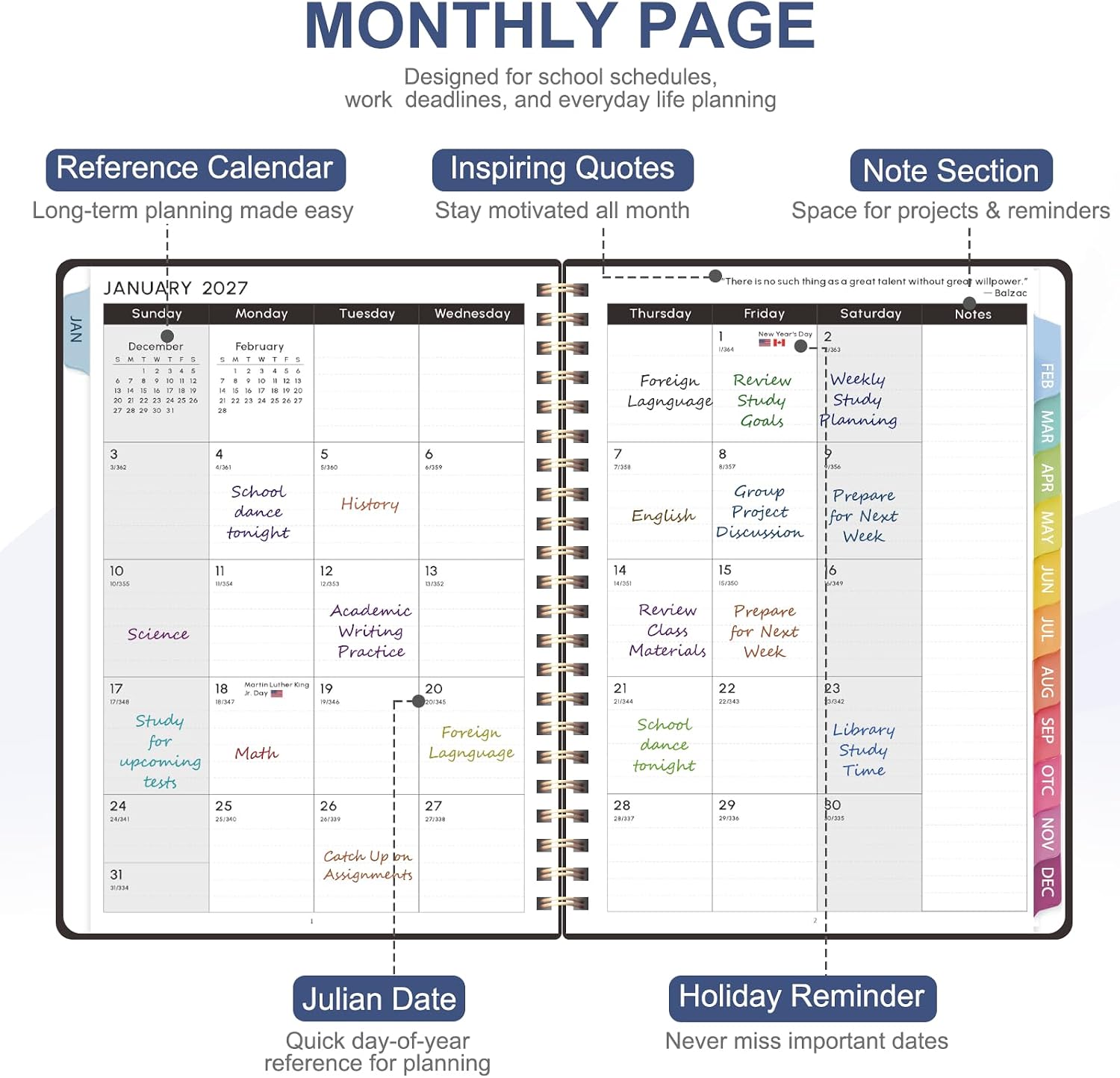 Thumbnail 3 de VALOME 2027 Planner, Letter-Size Hardcover Spiral Calendar with Weekly and Monthly Pages