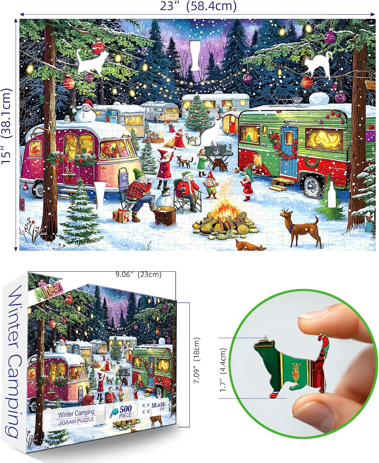 Detalle de MINIWAN BFJIUJIU-00238 Christmas Jigsaw Puzzle, 500 Pieces, Winter Campsite