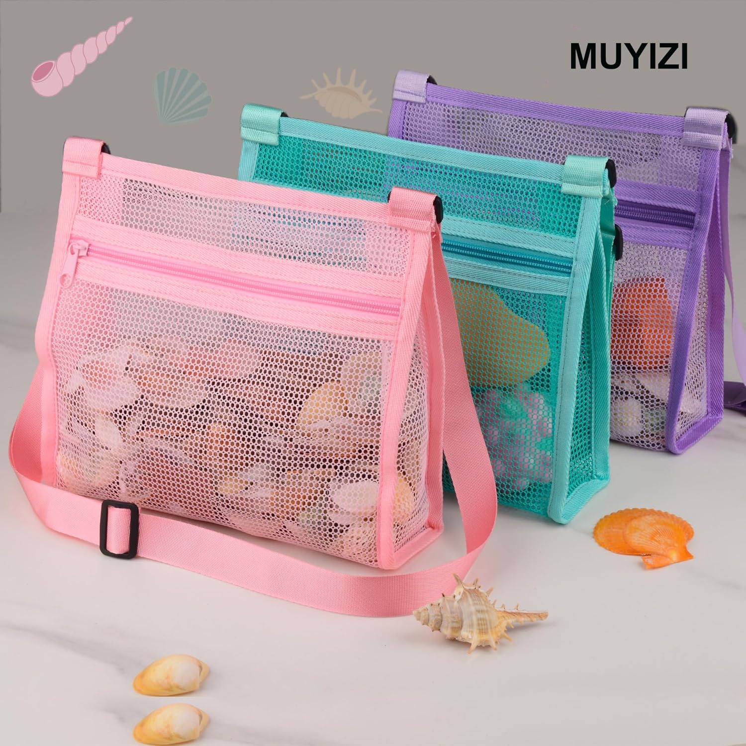 Thumbnail 1 de MUYIZI Mesh Beach Bag for Shells Collecting 3 Pack