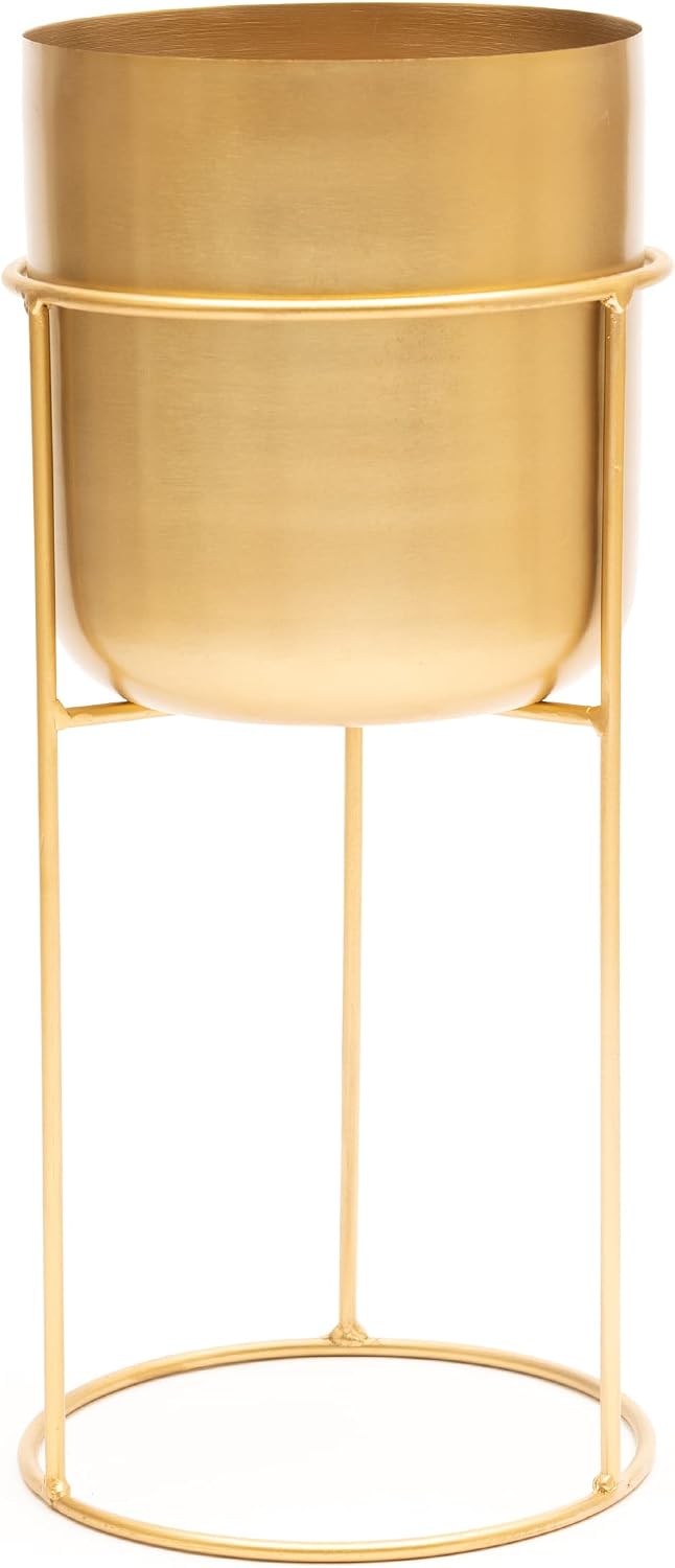 Detalle 2 de Olly & Rose Brushed Gold Metal Plant Pot 35cm