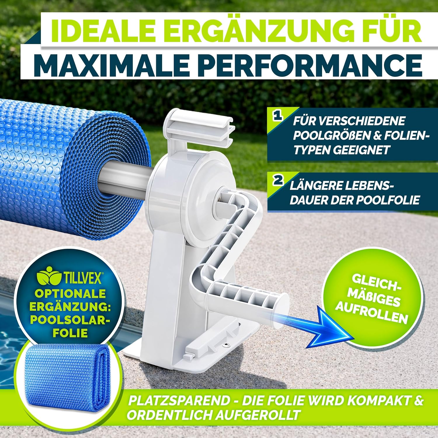 Thumbnail 5 de tillvex Pool Aufroller Premium 1,05-6,15 m – zuverlässige Aufrollvorrichtung für Solarplane mit Thermometer