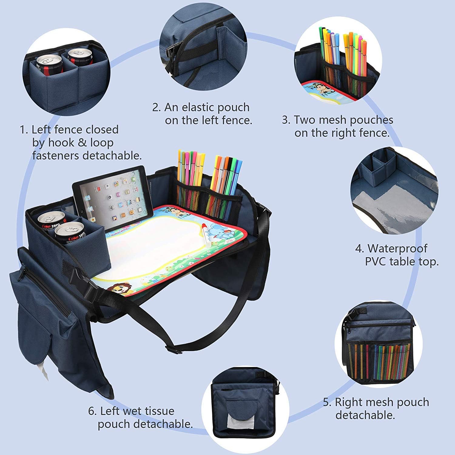 Thumbnail 2 de Becko US Fondear Children’s Travel Tray: Portable Car Seat Tray for Snacks, Games and Drawings