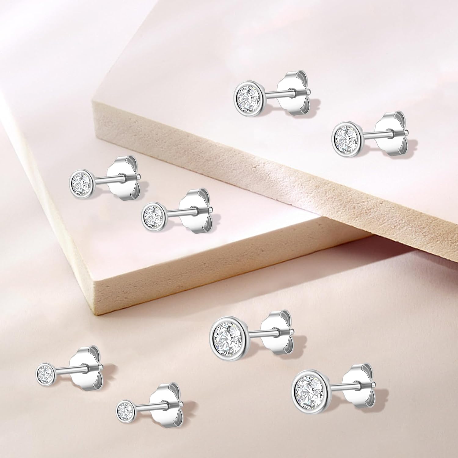 Detalle de Ecripe 925 Sterling Silber Ohrstecker mit Zirkonia – hypoallergene Cubic-Zirkonia-Studs für Frauen