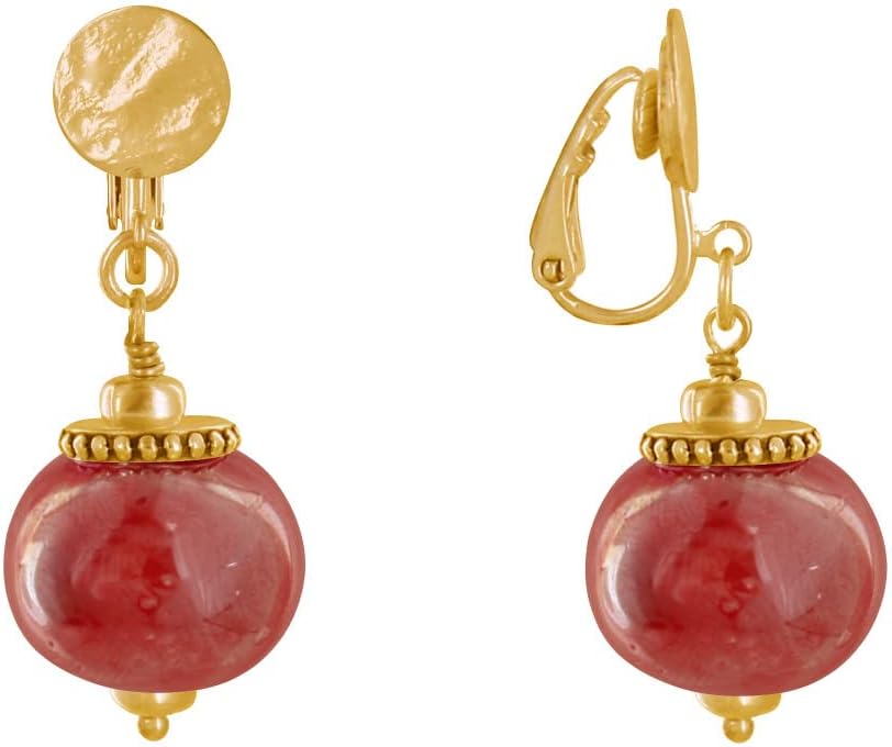 Thumbnail 5 de Les Poulettes Bijoux orecchini clip in metallo dorato con grandi perle di ceramica