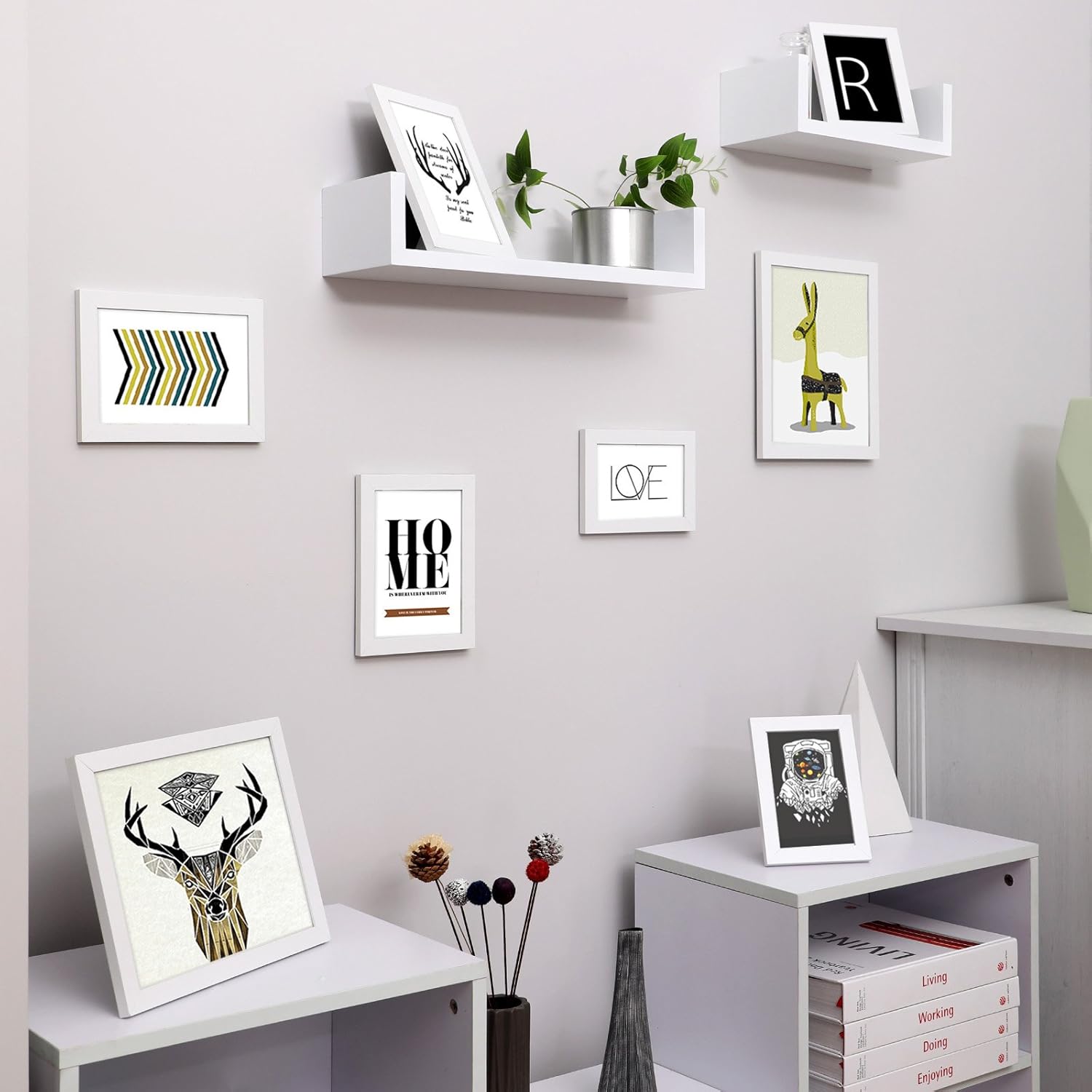 Detalle 2 de SONGMICS Bilderrahmen 10er-Set RPF310W für 3 Größen (Kunststoffscheibe, MDF) – für 2/4/4 Fotos