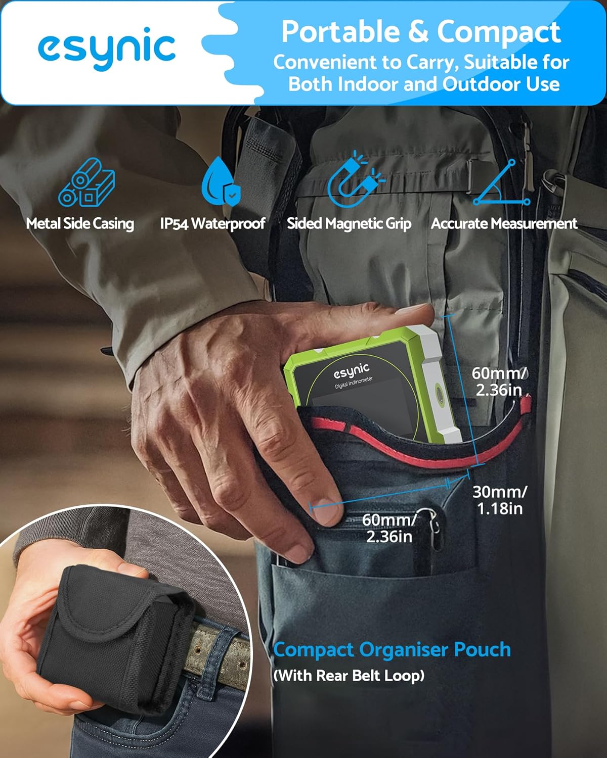 Detalle de eSynic Digital Angle Finder with Green Laser – 4-Sided Magnetic Inclinometer