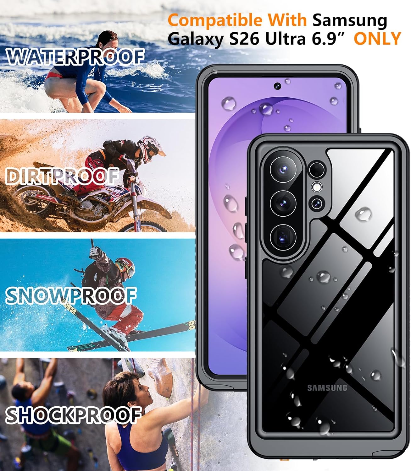 Thumbnail 4 de Temdan Waterproof Case for Samsung Galaxy S26 Ultra (6.9-inch) — IP68 Rugged Full-Body Protection with Built-in Screen & Lens Covers