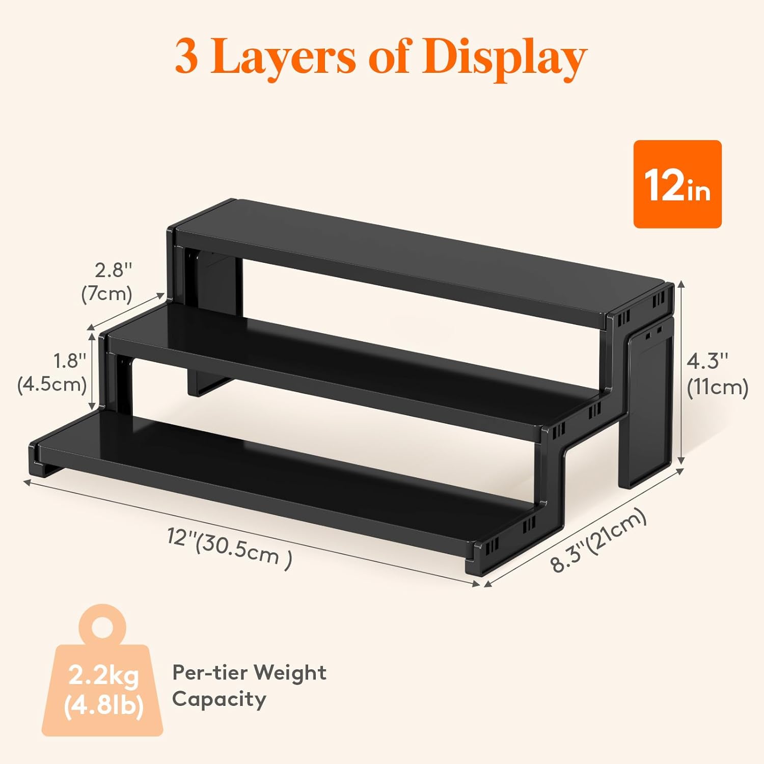 Thumbnail 2 de Lifewit présentoir acrylique noir à encastrer, 3 niveaux – rangement et mise en valeur de parfums, figurines et cosmétiques