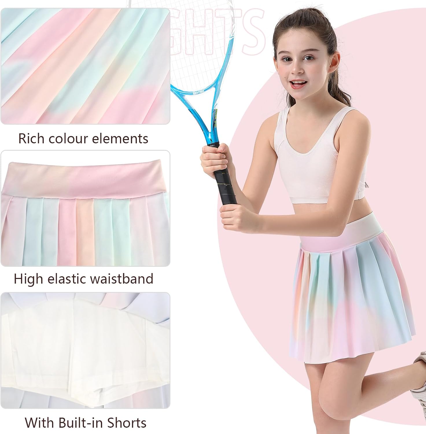 Detalle de Bezioner Girls Tennis Skirt with Shorts (Golf skort) with Dual Pockets