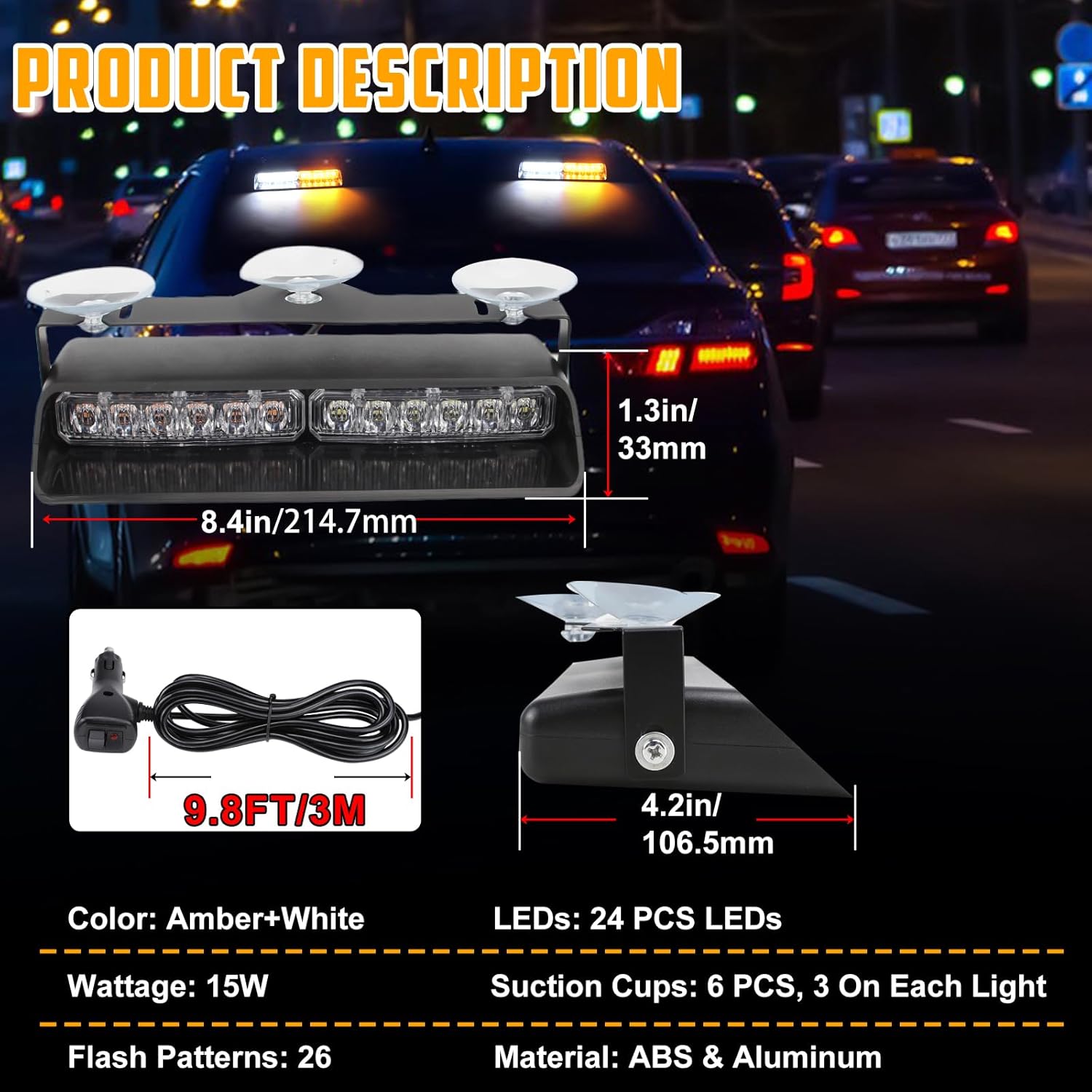 Thumbnail 5 de I LITTON 2-IN-1 Amber & White LED Windshield Strobe Lights – 2 x 8.4 inch, 12/24V