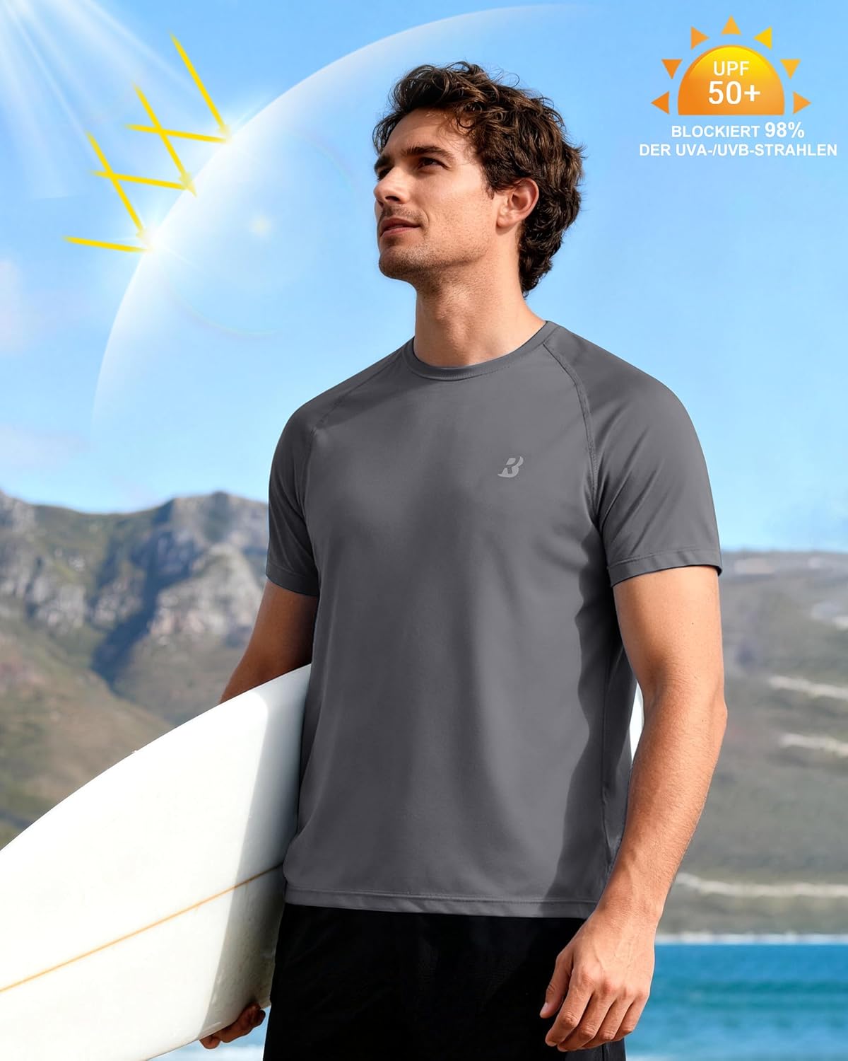 Detalle de Roadbox Herren Kurzarm Rashguard mit UV-Schutz UPF 50+ – Schnelltrocknend, atmungsaktiv und vielseitig