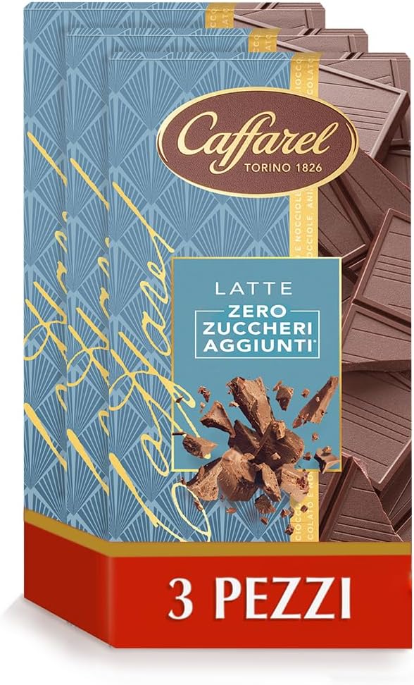Detalle de Caffarel Sugar Free Milk Bar – Pack da 3 tavolette al latte senza zuccheri aggiunti (100 g ciascuna)