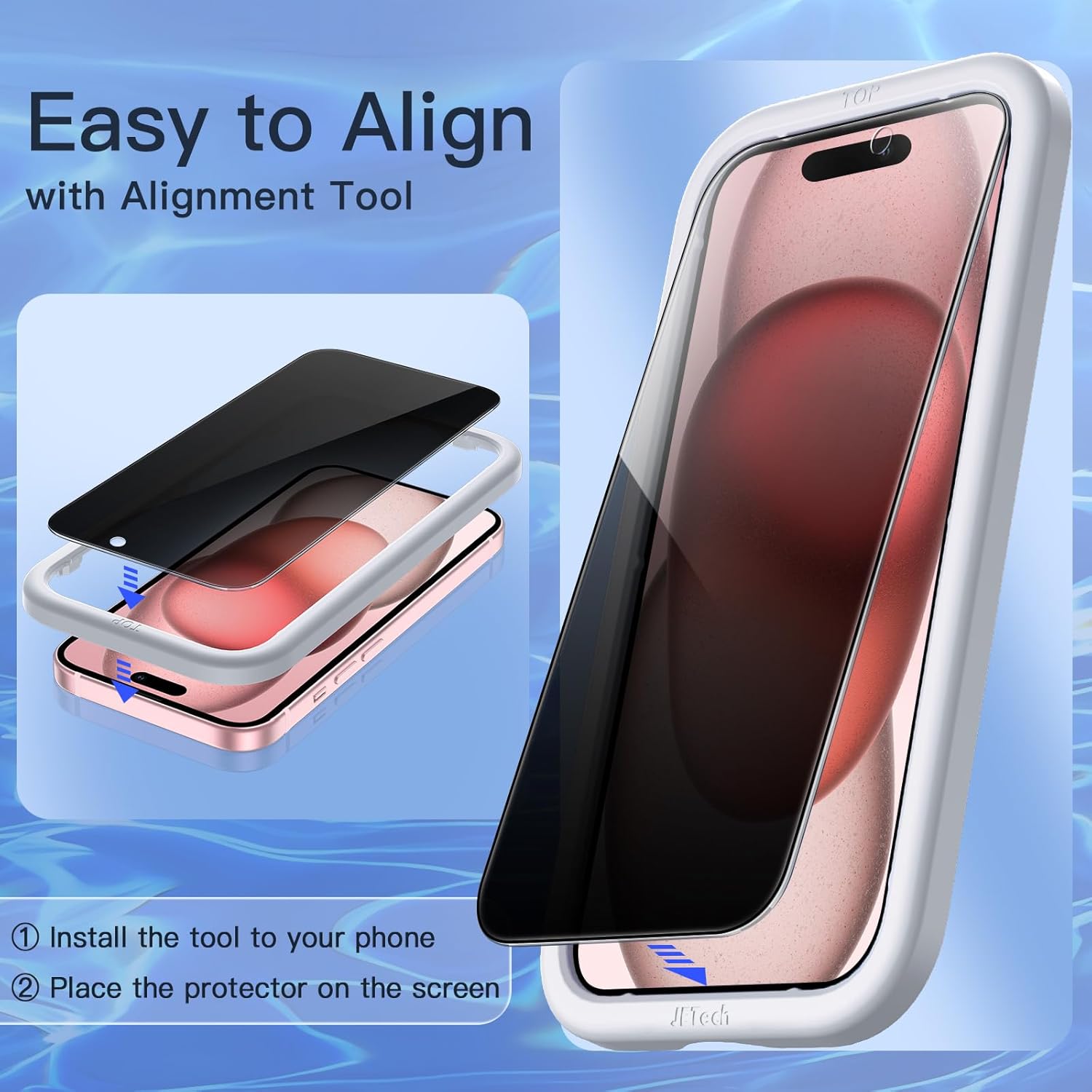 Thumbnail 4 de JETech Privacy Pellicola Protettiva per iPhone 15 da 6,1” Anti-Spy in vetro temperato (con tool), confezione da 2