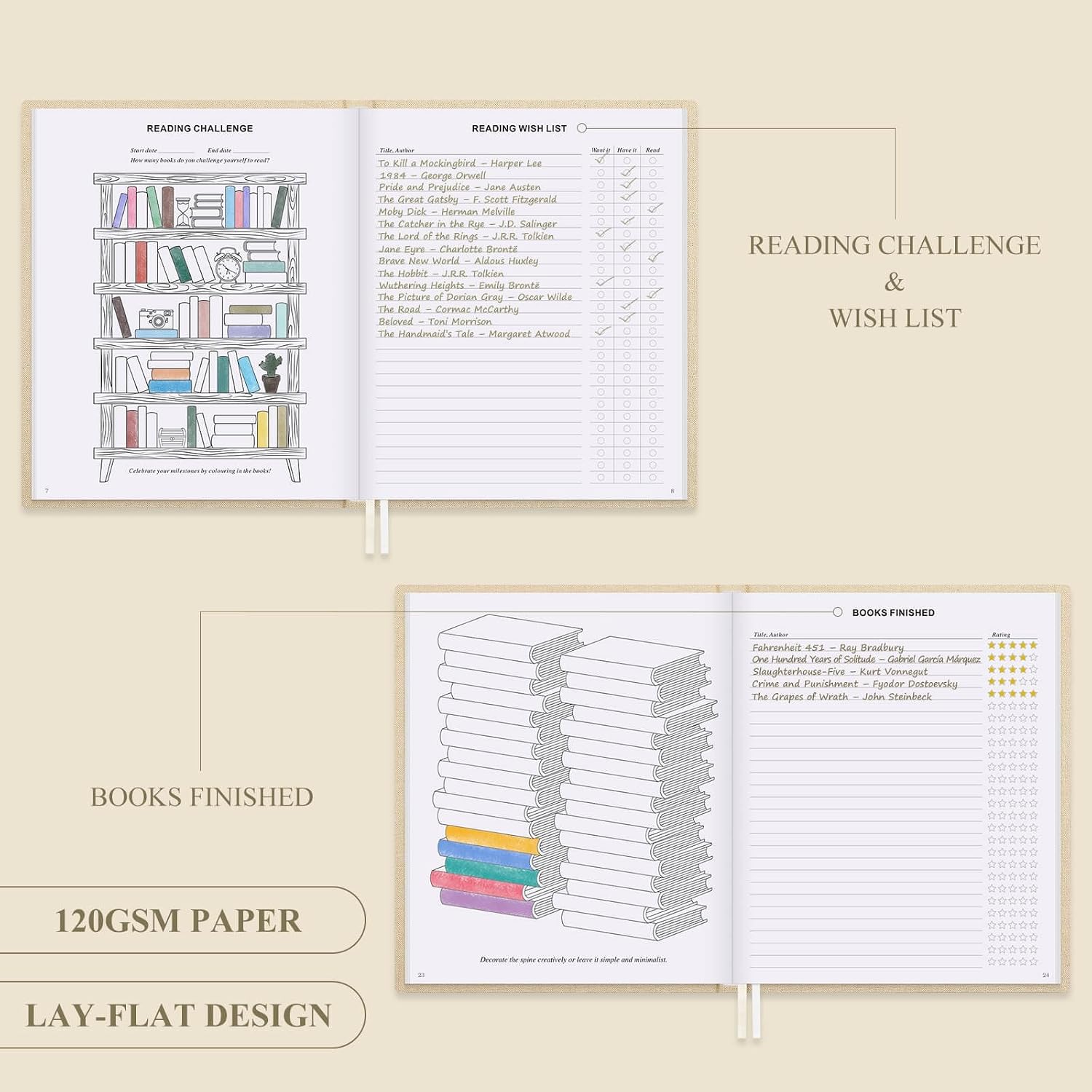 Thumbnail 3 de Lanpn YJRDRJB-GREEN Reading Journal, Linen Hardcover, 158 Pages, 52 Reviews