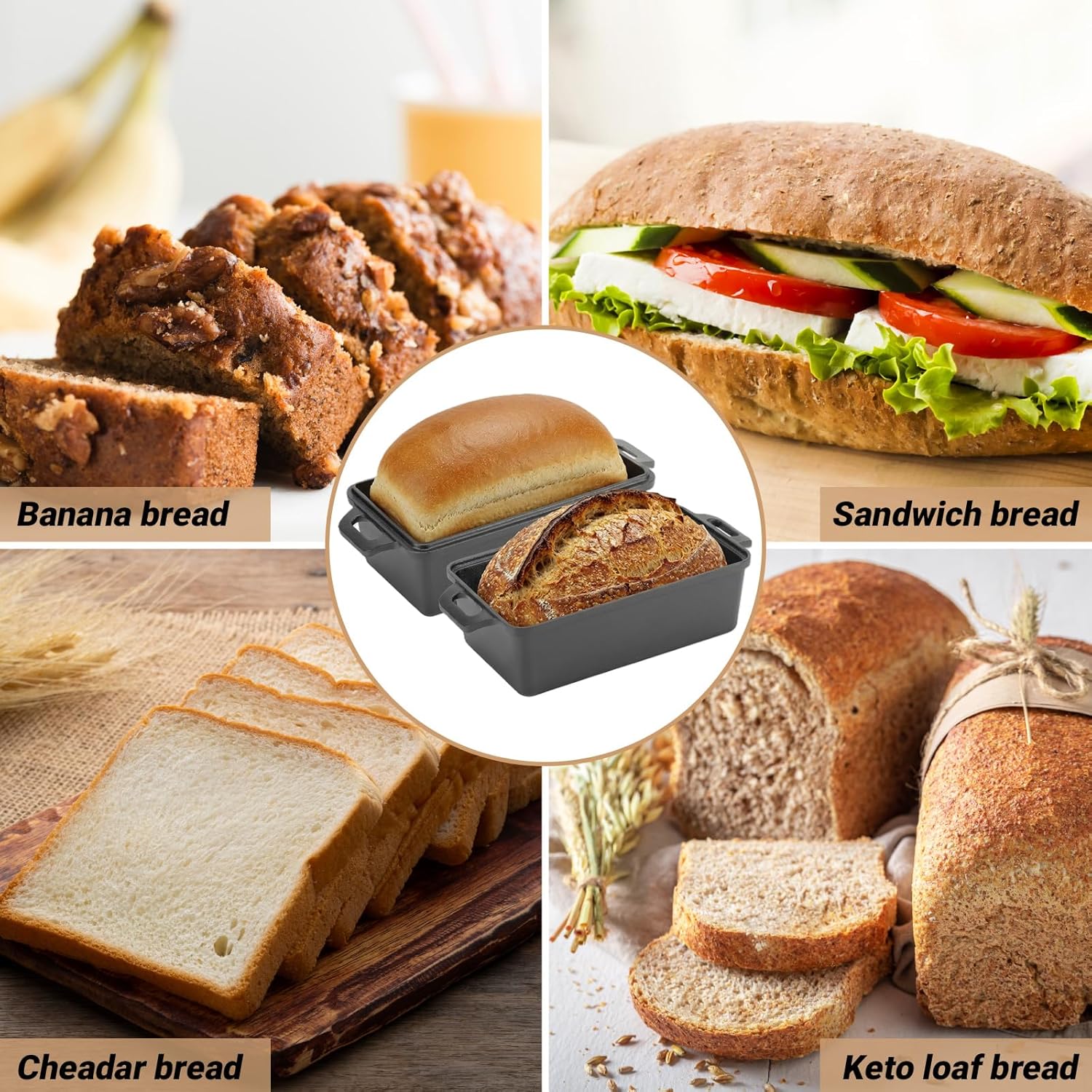 Thumbnail 6 de Northriver Casting 9×5 Inch Cast Iron Loaf Pan with Lid (2-Piece Set) for Bread, Cake, and Meatloaf
