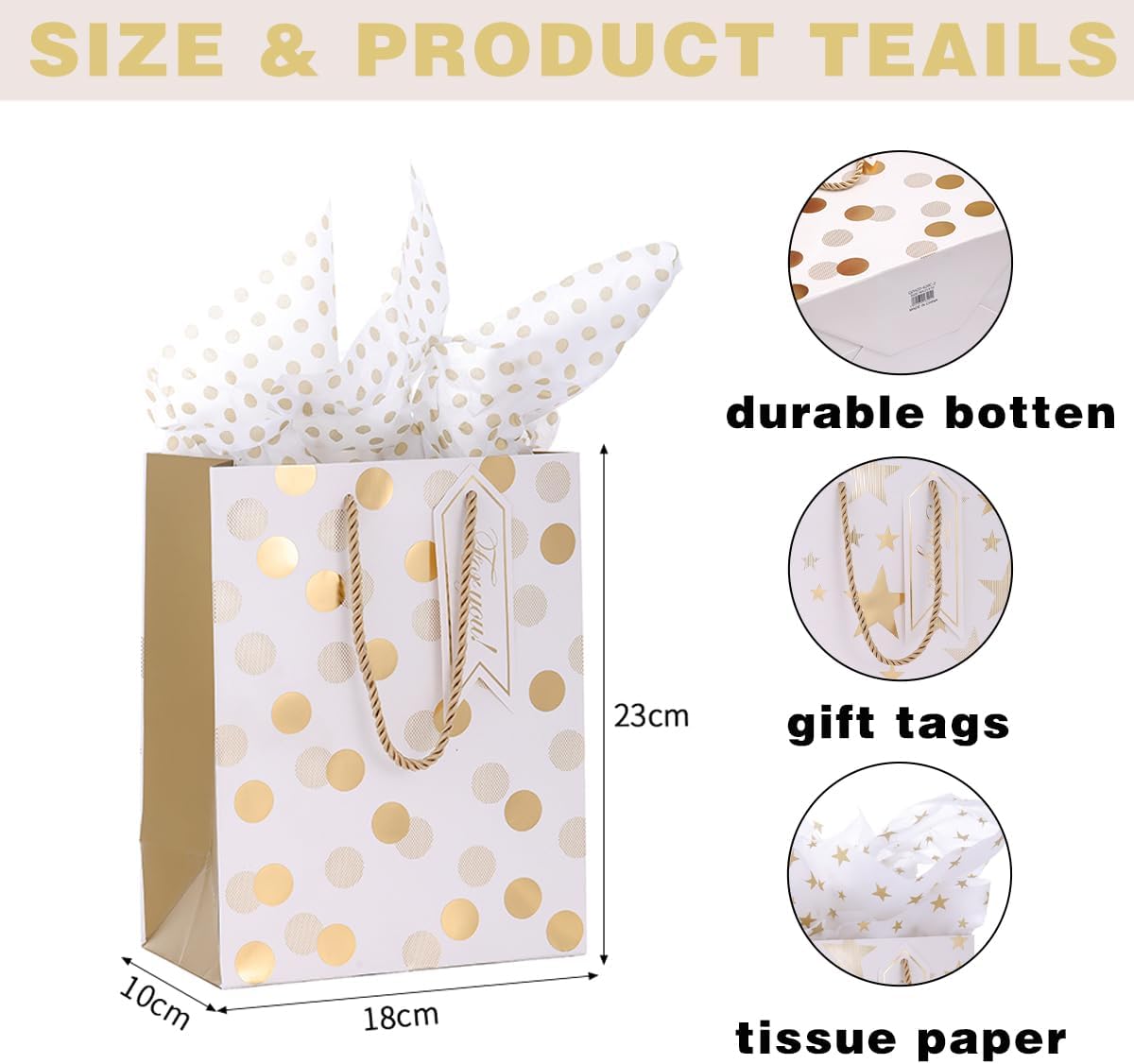Detalle 2 de 4pcs Gift Bags 9x7x4 Inch Gold Accents