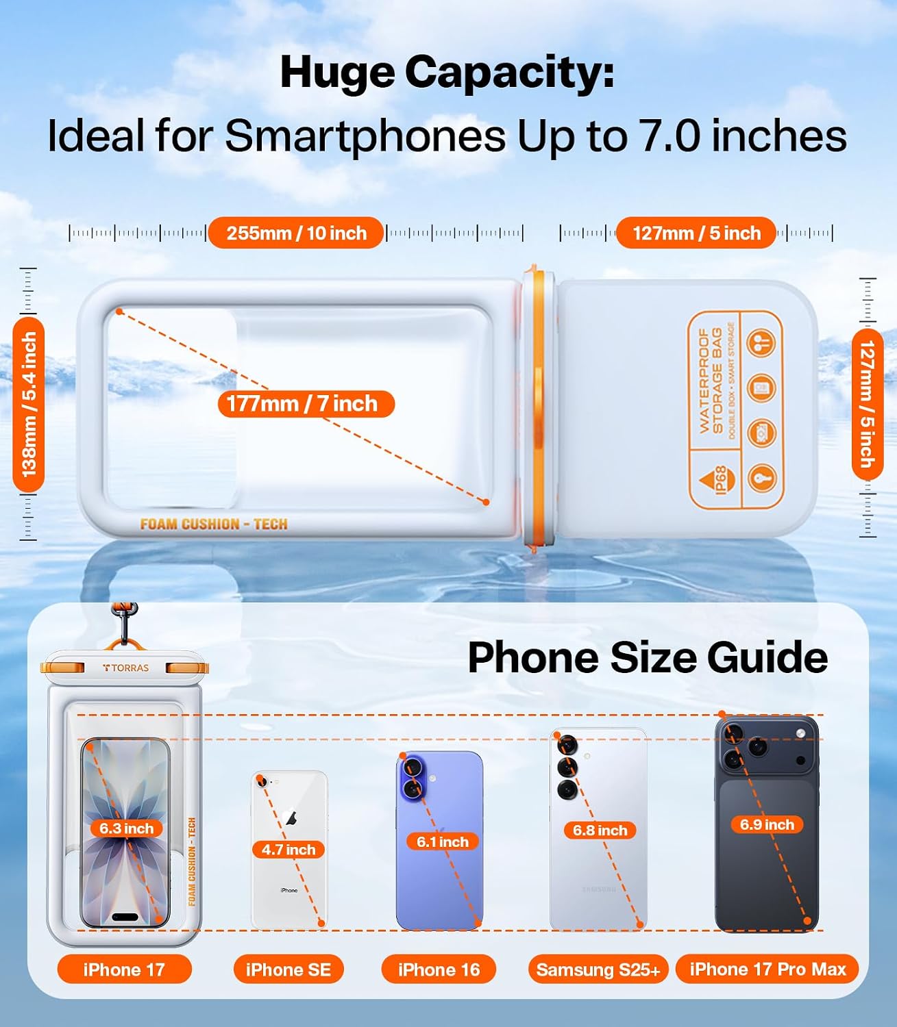 Thumbnail 6 de TORRAS IP68 Waterproof Phone Pouch Double Space: Floating, Dual Storage, 7.0-Inch Capacity