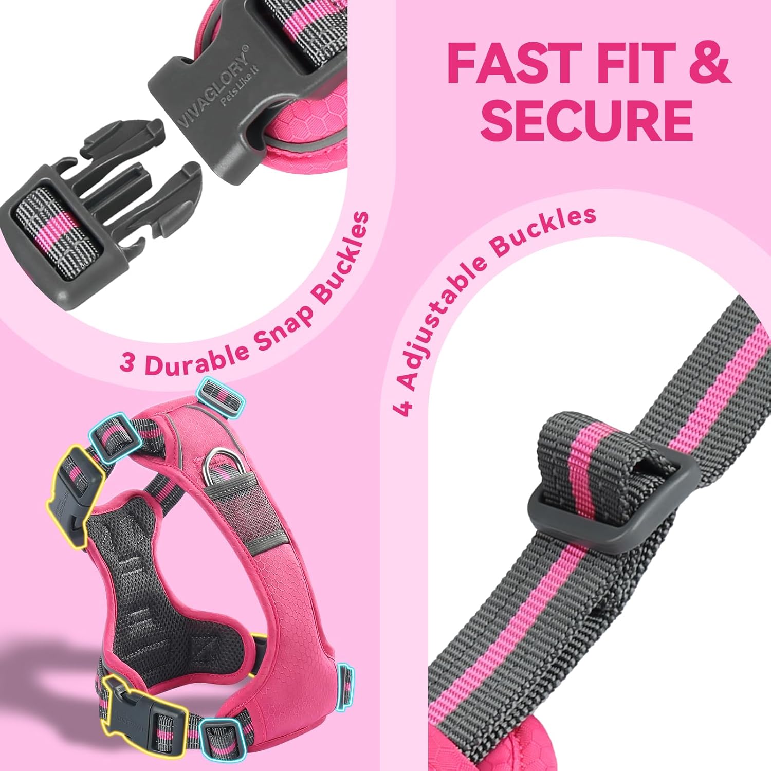 Detalle de VIVAGLORY Easewalk No Pull Dog Harness with Front & Back Clips (XS, Pink – Patterned)