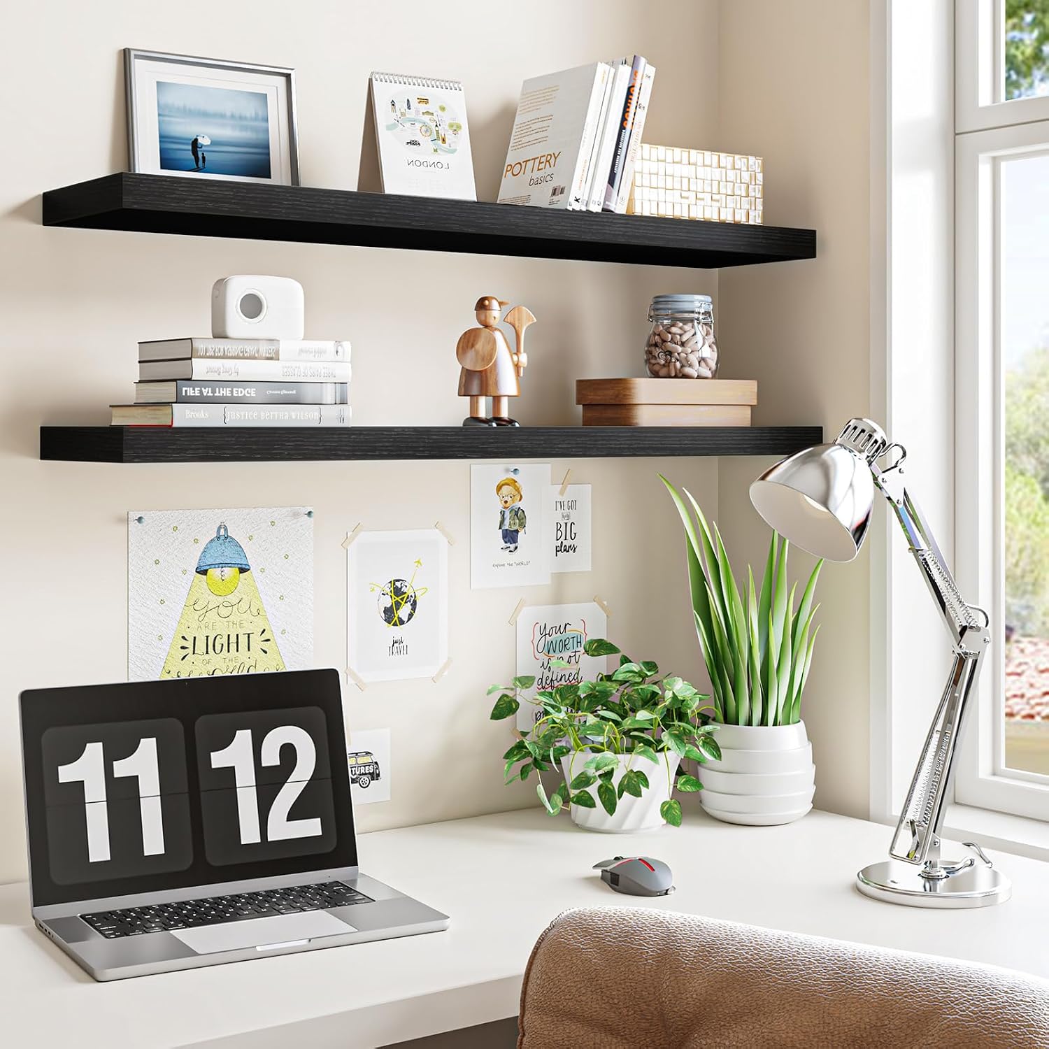 Thumbnail 3 de Fixwal Floating Shelves for Wall (Set of 2) - 35.4" Long Heavy-Duty Black Woodgrain Wall Shelves