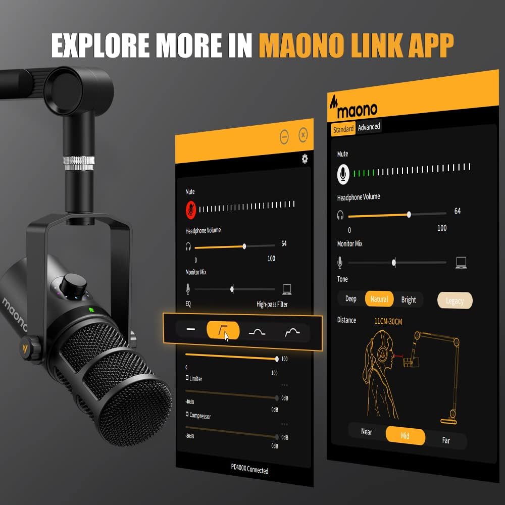 Detalle 2 de MAONO PD400X Dynamic Microphone, USB/XLR, Cardioid, Tap-to-Mute