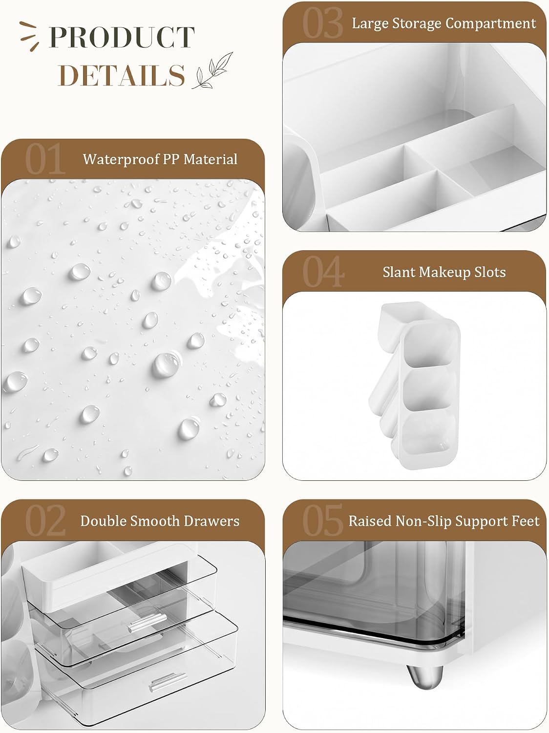 Detalle de KQJS Makeup Organizer, White