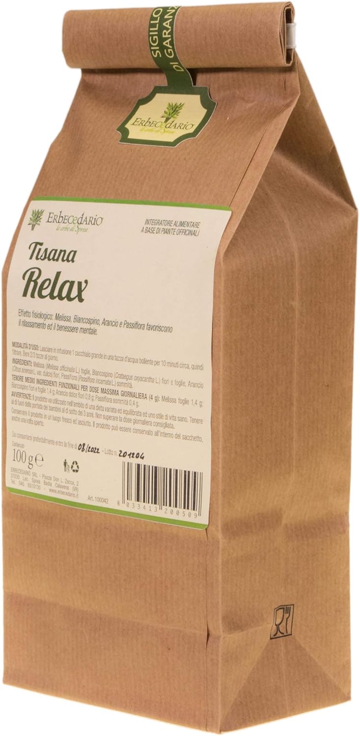 Detalle de Tisana Relax Rilassante Erbecedario 100 g: calma naturali per stress e insonnia
