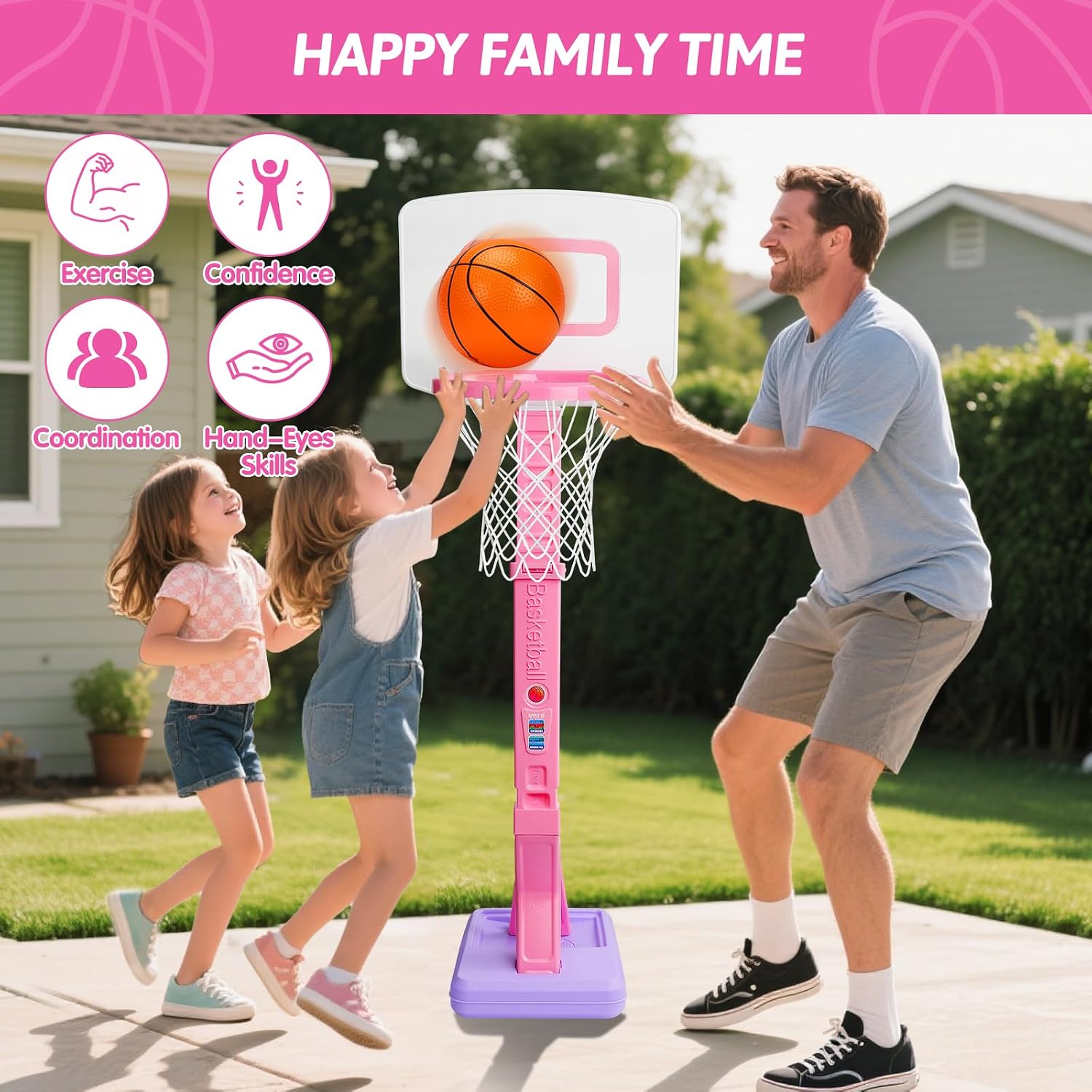 Detalle de Basketball Hoop and Stand for Kids – Adjustable Height 2'3"–4'7" with Balls (Indoor/Outdoor)
