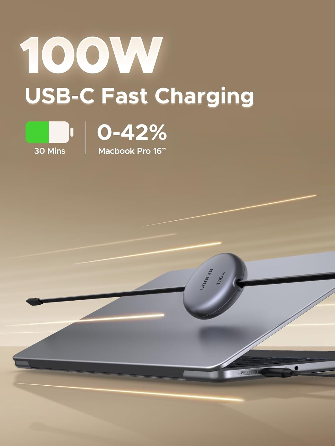 Detalle 2 de UGREEN Retractable USB‑C Cable 100W, 1m