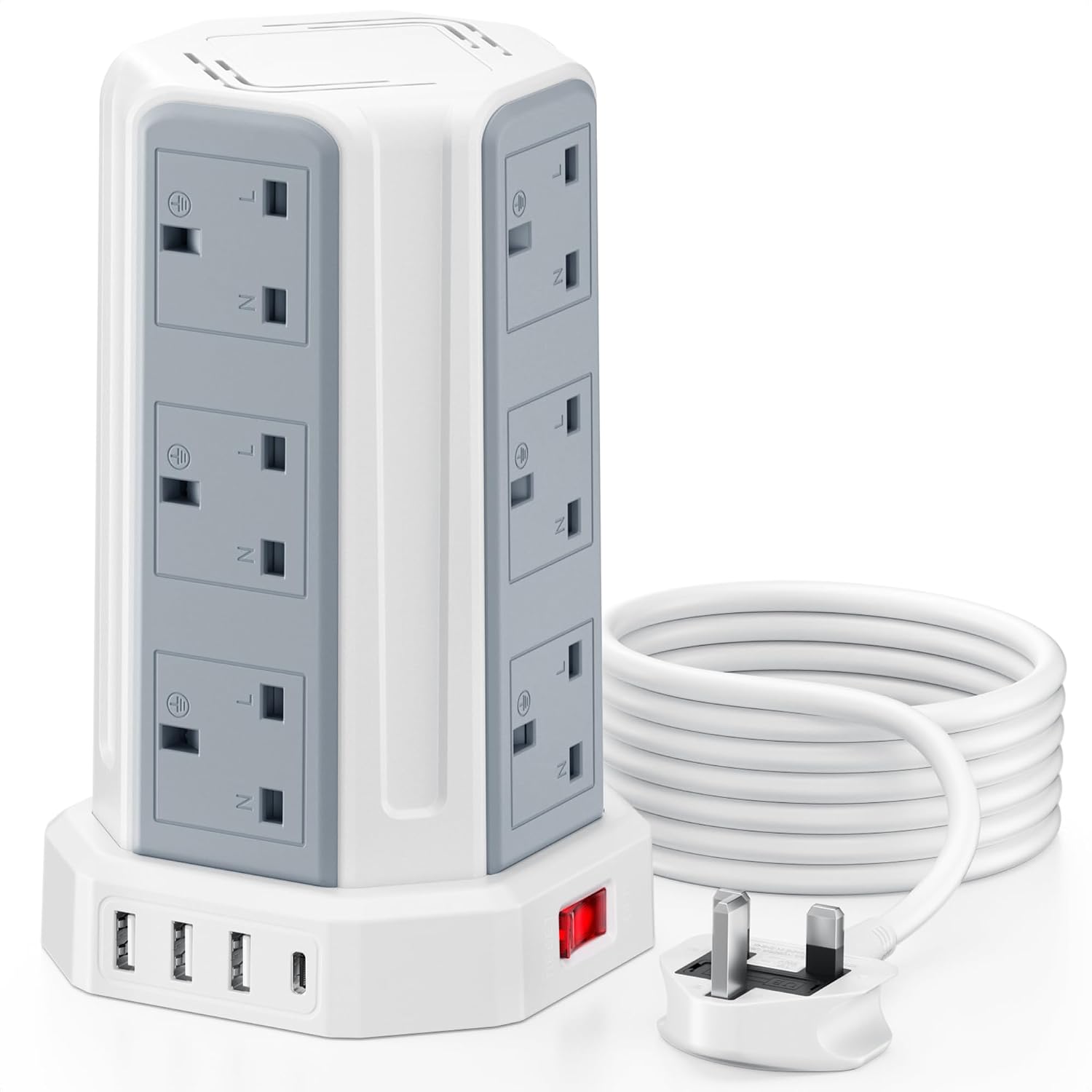 Imagen de Tower Extension Lead 3M, Aodeng 12-Way Tower Extension with 4 USB Ports and Surge Protection en OfertitasTOP