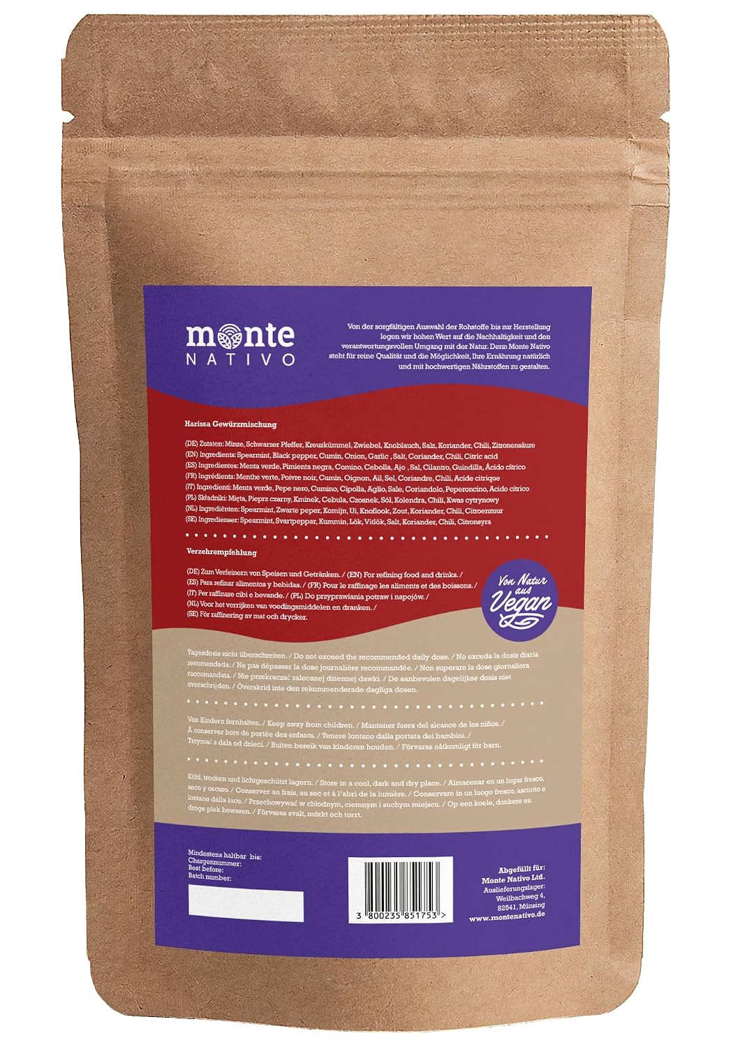 Detalle 2 de Harissa Gewürz Monte Nativo (500g) – Aromatische Harissa-Mischung, schonend getrocknet