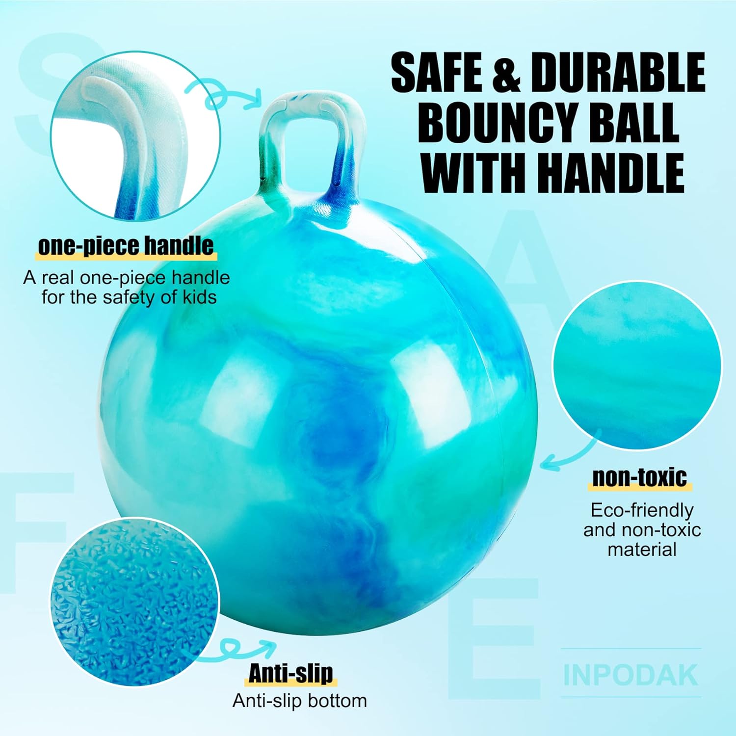 Thumbnail 3 de INPODAK Hopper Ball 18 Inch with Handle for Kids (Ages 3–6) – Bouncy Ball Toy with Pump and Gift Box