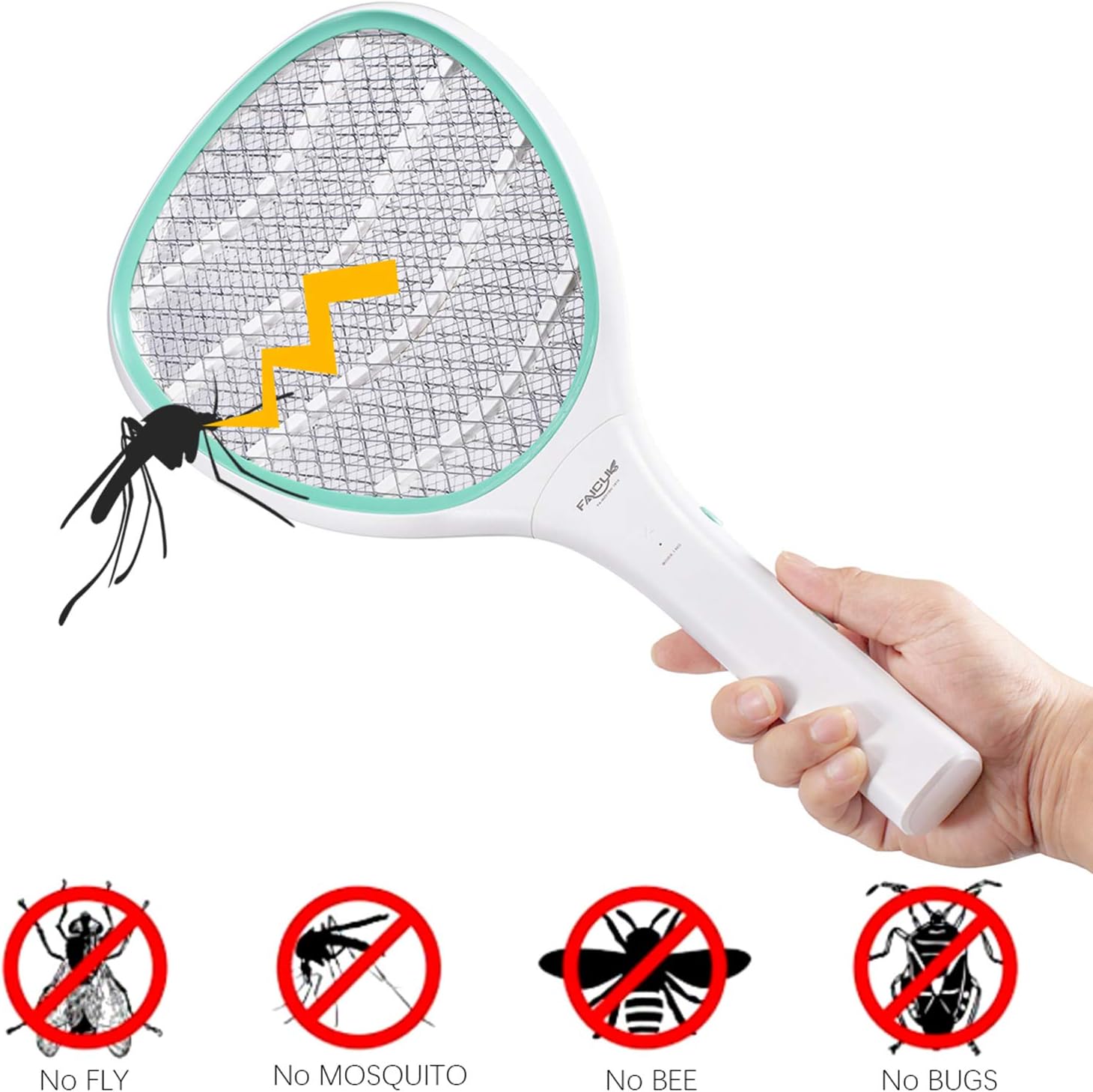 Detalle 2 de Faicuk MZ01GN Handheld Bug Zapper Racket, 3-Layer Mesh, AA Powered