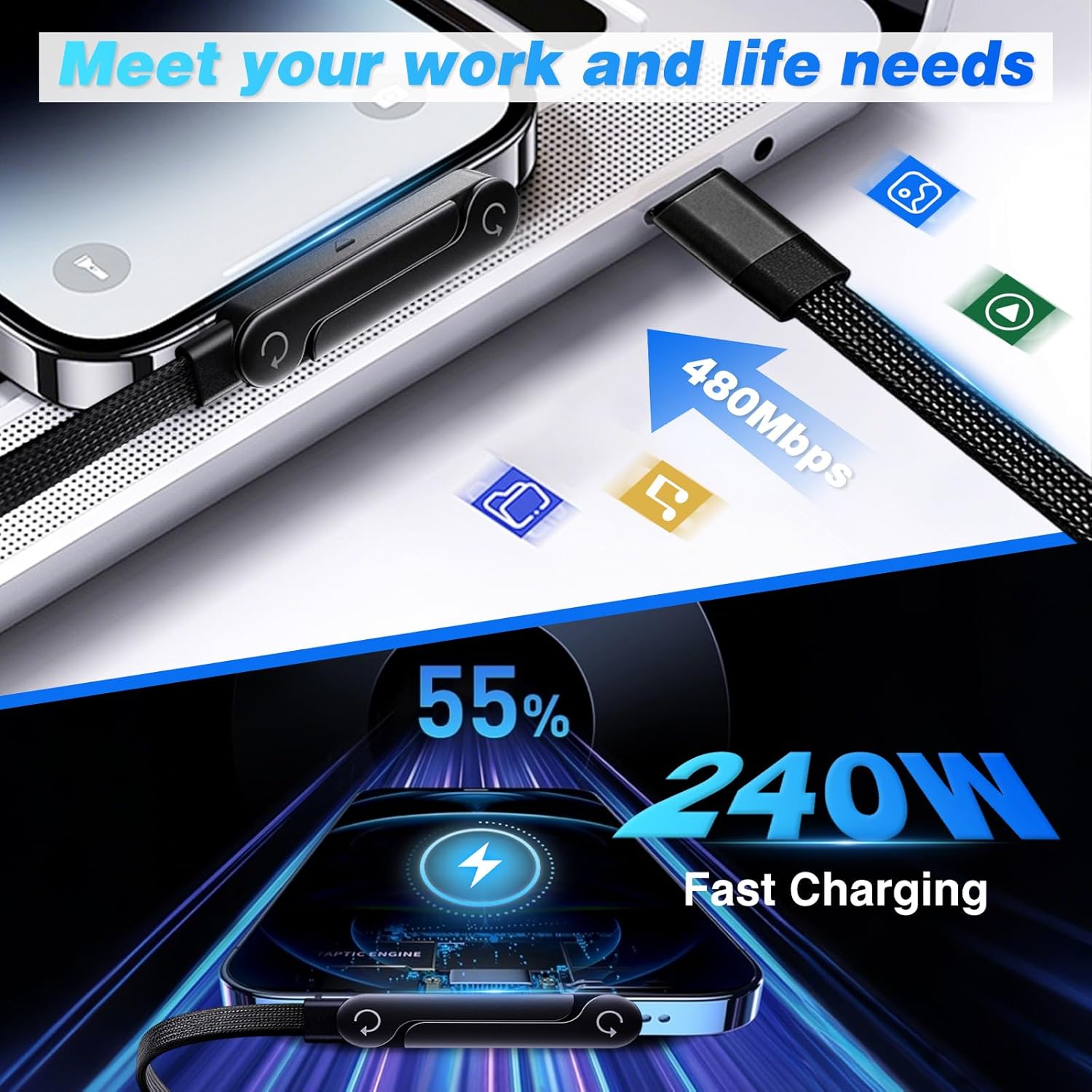 Detalle 2 de USB-C cable charger with stand 1.5m 240W