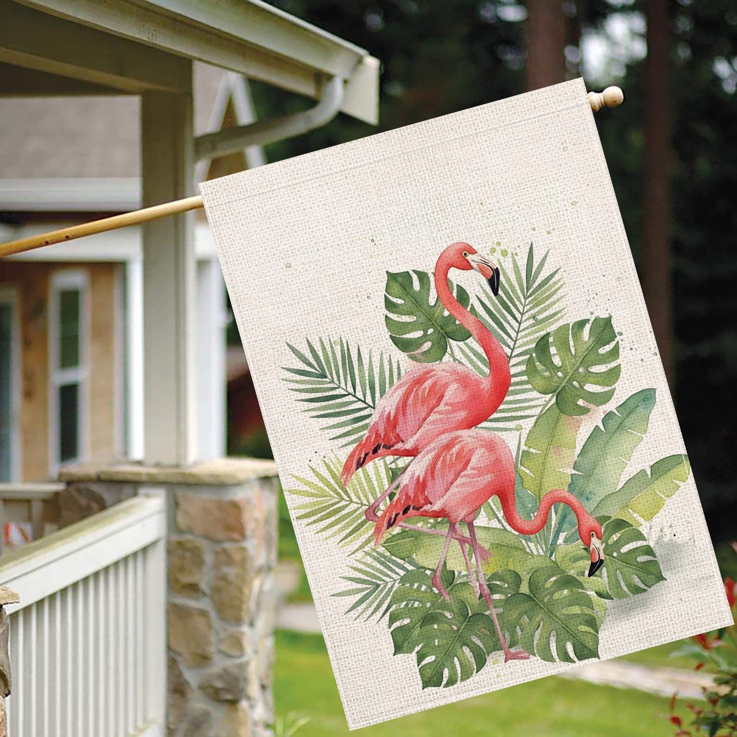 Detalle 2 de Tropical Flamingo House Flag 28 x 40 Inch