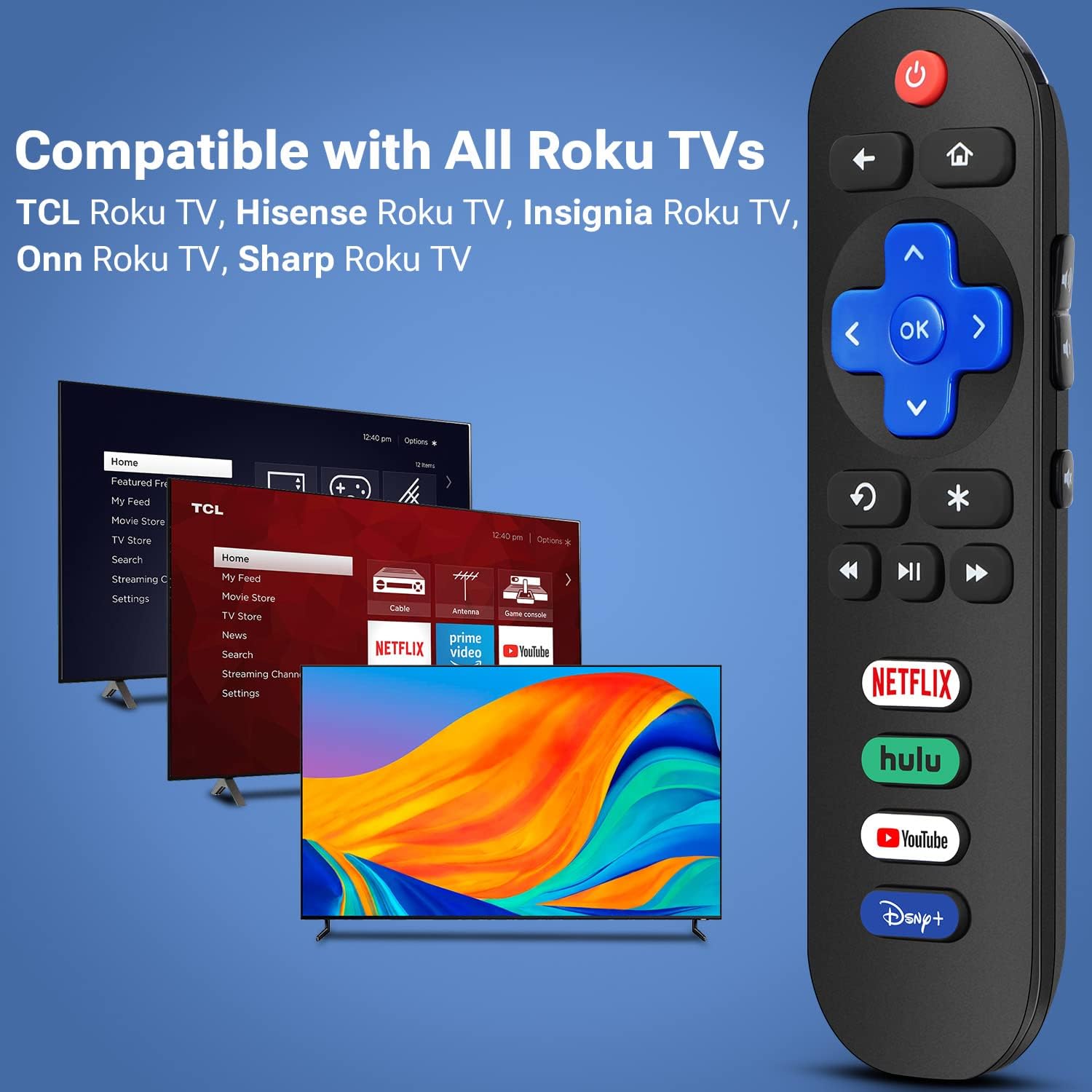 Detalle 2 de Gvirtue RC280 Infrared Remote for Roku TVs with 4 App Shortcut Buttons