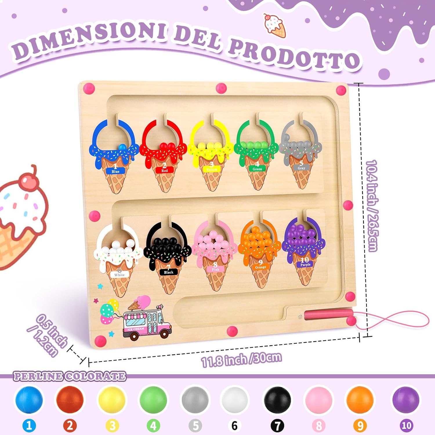 Detalle 2 de Giochi Bambina 3–4 anni – Labirinto Magnetico Montessori di Colori e Numeri (1–10)