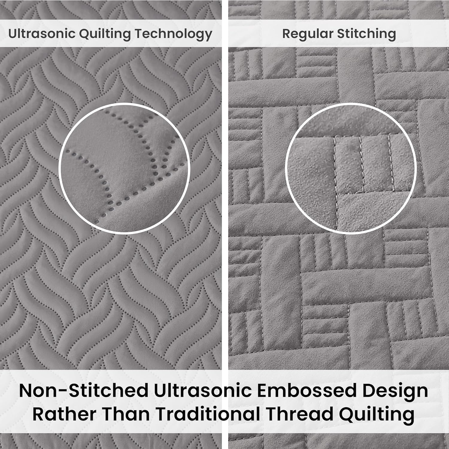 Detalle de Love's cabin Queen Quilt Set with Wave Pattern in Gray