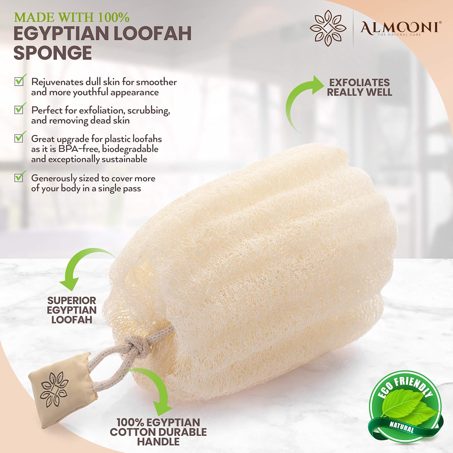 Detalle 2 de Almooni Egyptian Loofah Exfoliating Sponge 3-pack