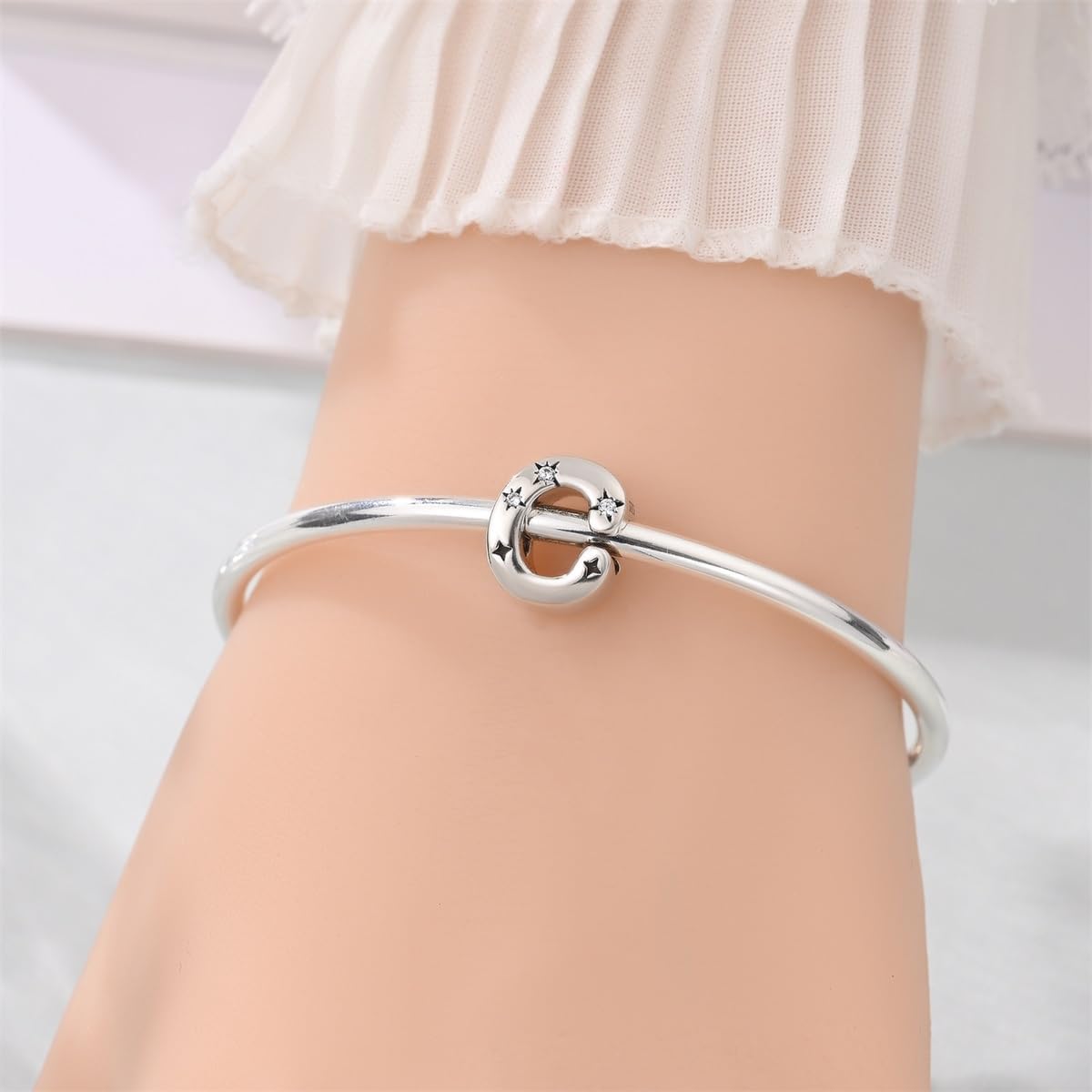 Thumbnail 2 de 925 Sterling Silber Buchstaben-Charms Anhänger für Armbänder (für Pandora-Stil), hypoallergen, mit kubischen Zirkon-Steinen