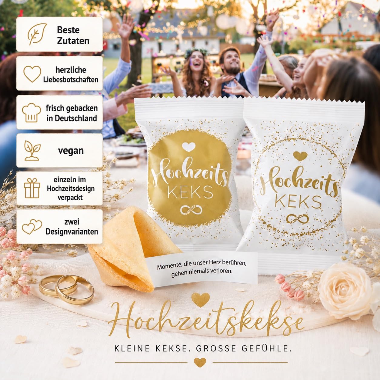 Thumbnail 2 de 25er Box Hochzeits-Kekse – Vegane Glückskeks für Hochzeitsdeko & Candybar