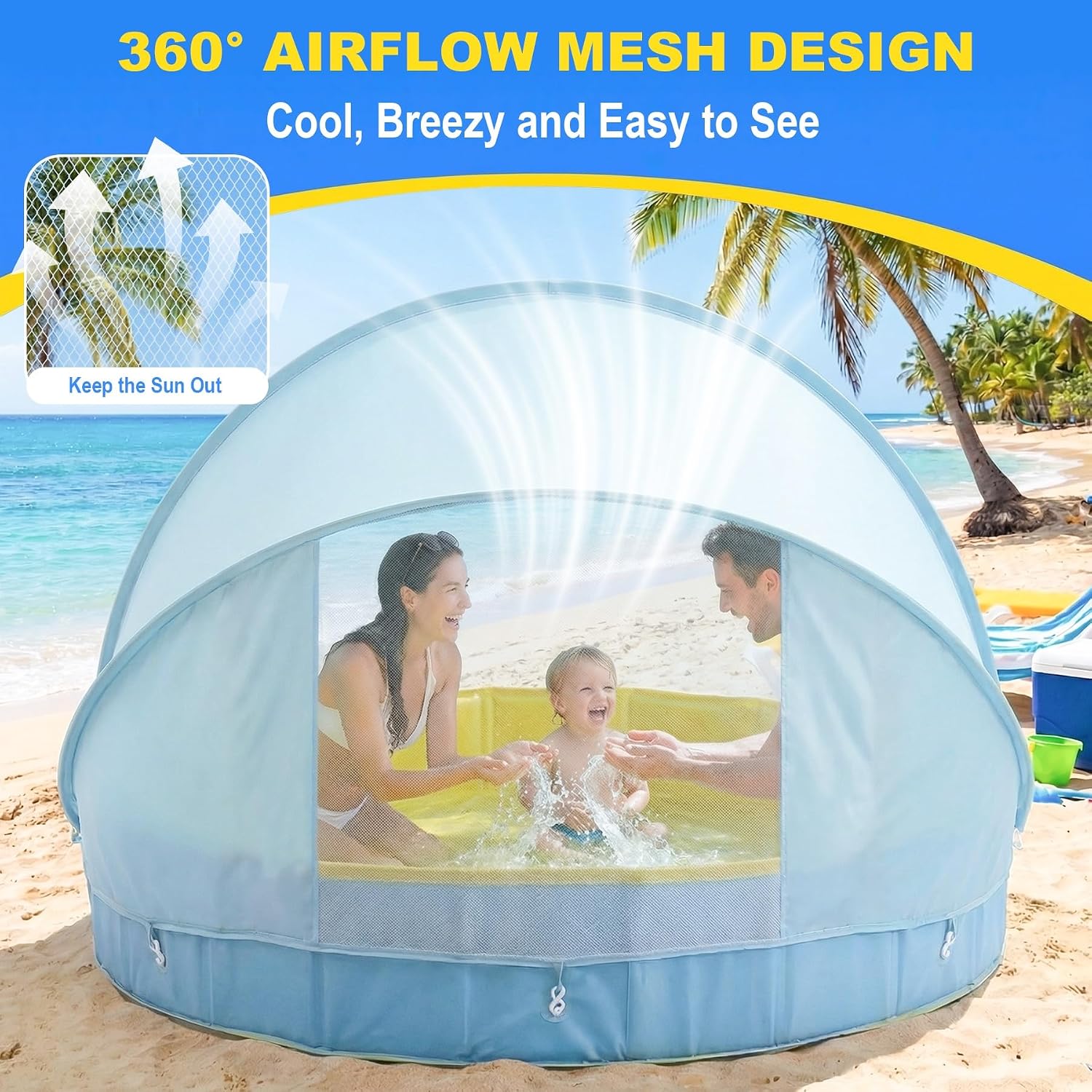 Thumbnail 3 de Kiddie Pool with Canopy: 48-Inch Large Foldable Sunshade Pool for Kids and Pets