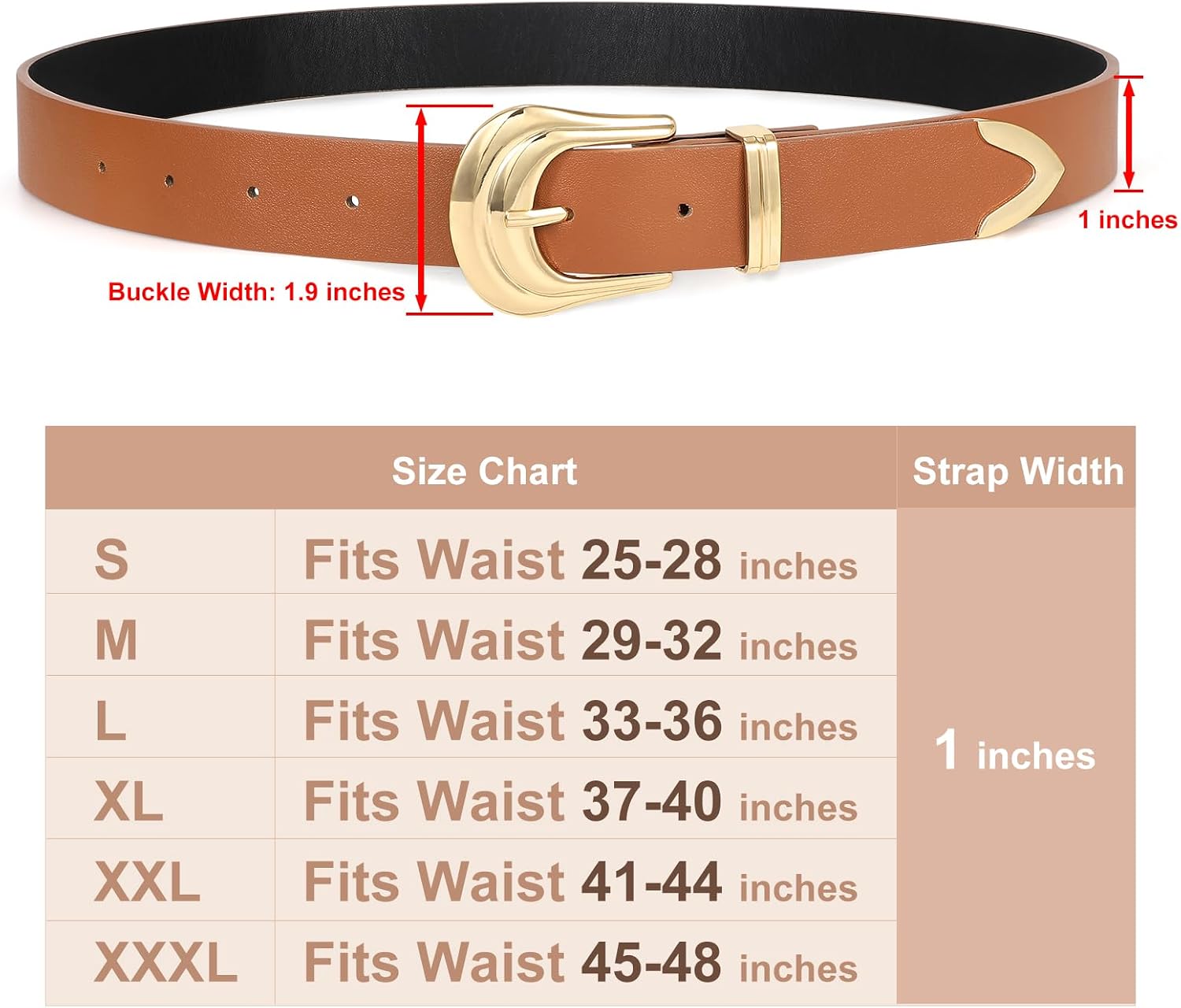 Thumbnail 6 de XZQTIVE Women's Leather Belt with Western Buckle – Black, 1 inch Width, Faux Leather
