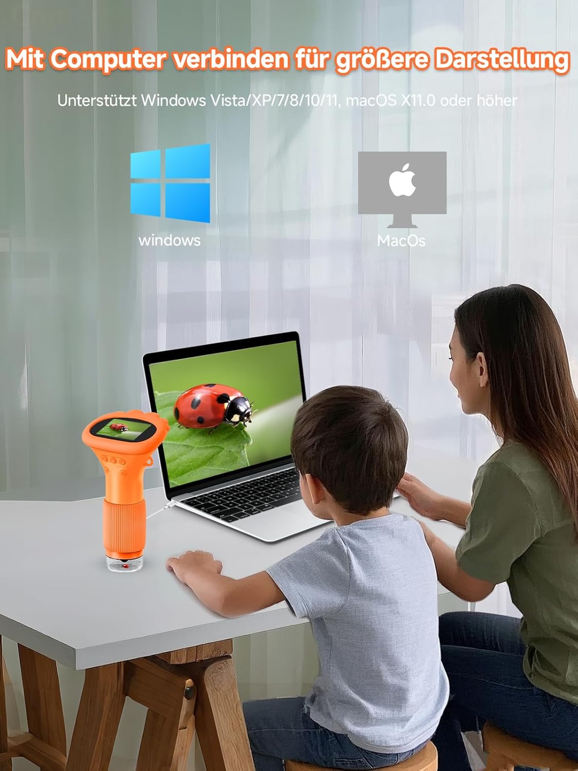 Thumbnail 5 de Acoath Kinder-Mikroskop: Digitales Taschenmikroskop mit 2-Zoll IPS-Display, 200× Vergrößerung, 8 LED-Lichtern