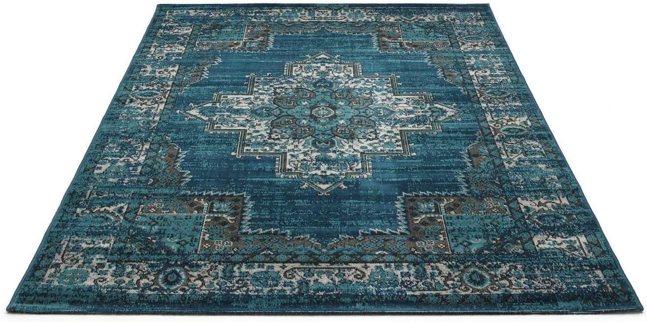 Detalle de RugVista Vintage Vega 140 x 200 cm Rug, Dark Blue/Turquoise, Low Pile