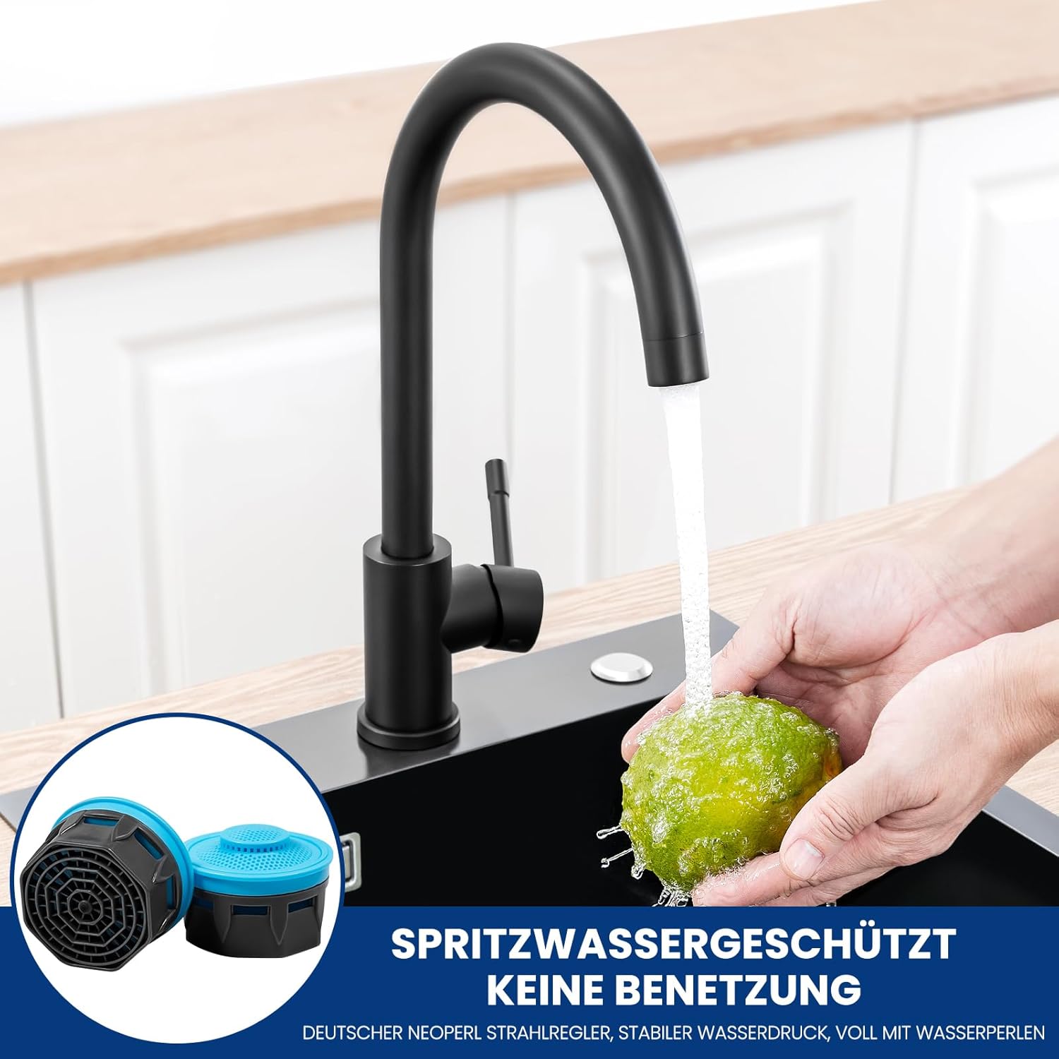 Thumbnail 2 de CECIPA Küchenarmatur Schwarz mit 360° Schwenkbereich und hohem Bogen