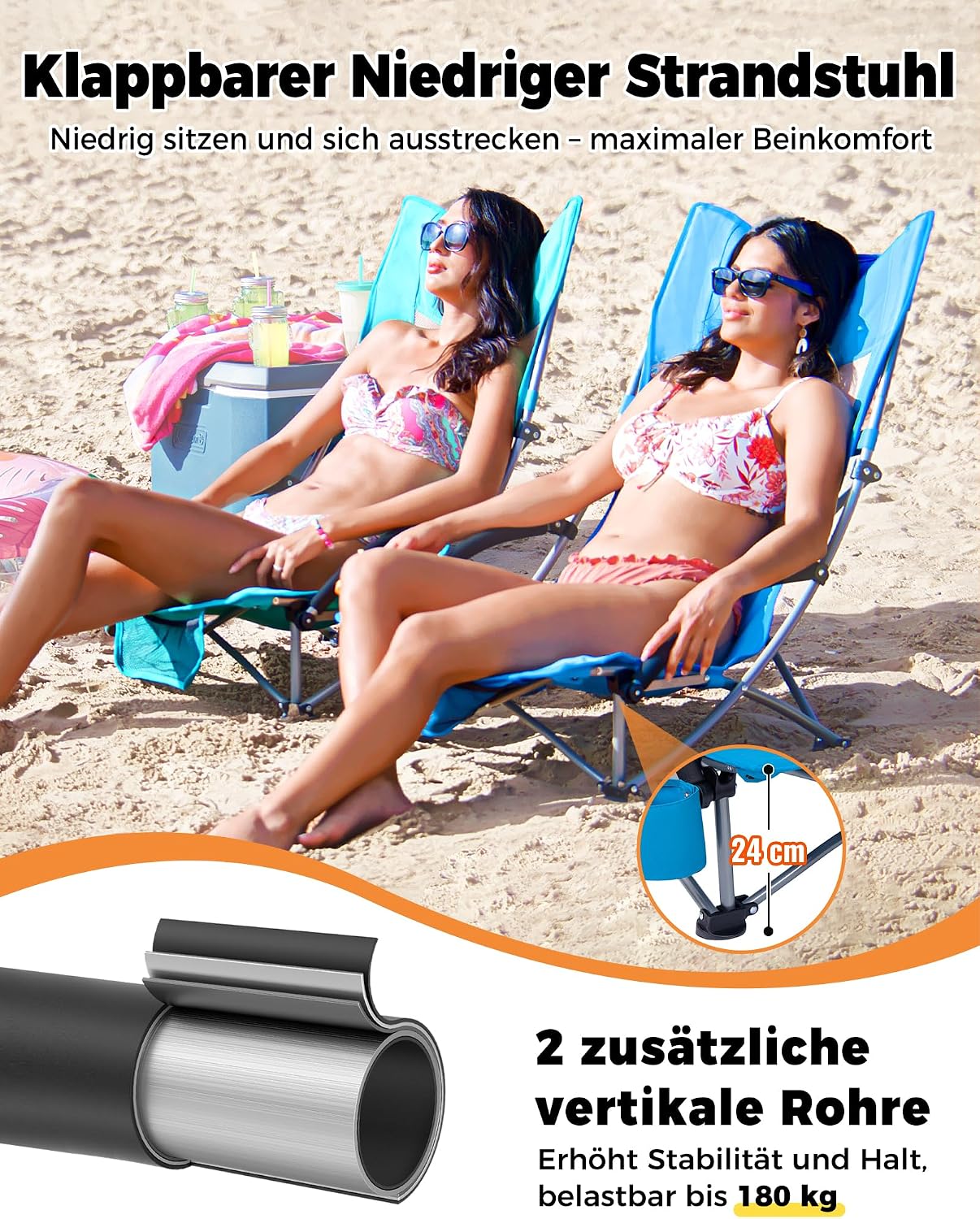 Thumbnail 5 de KingCamp Strandstuhl Faltbar mit verstärktem Rahmen – Stabiler Begleiter für Strand, Camping und Festival