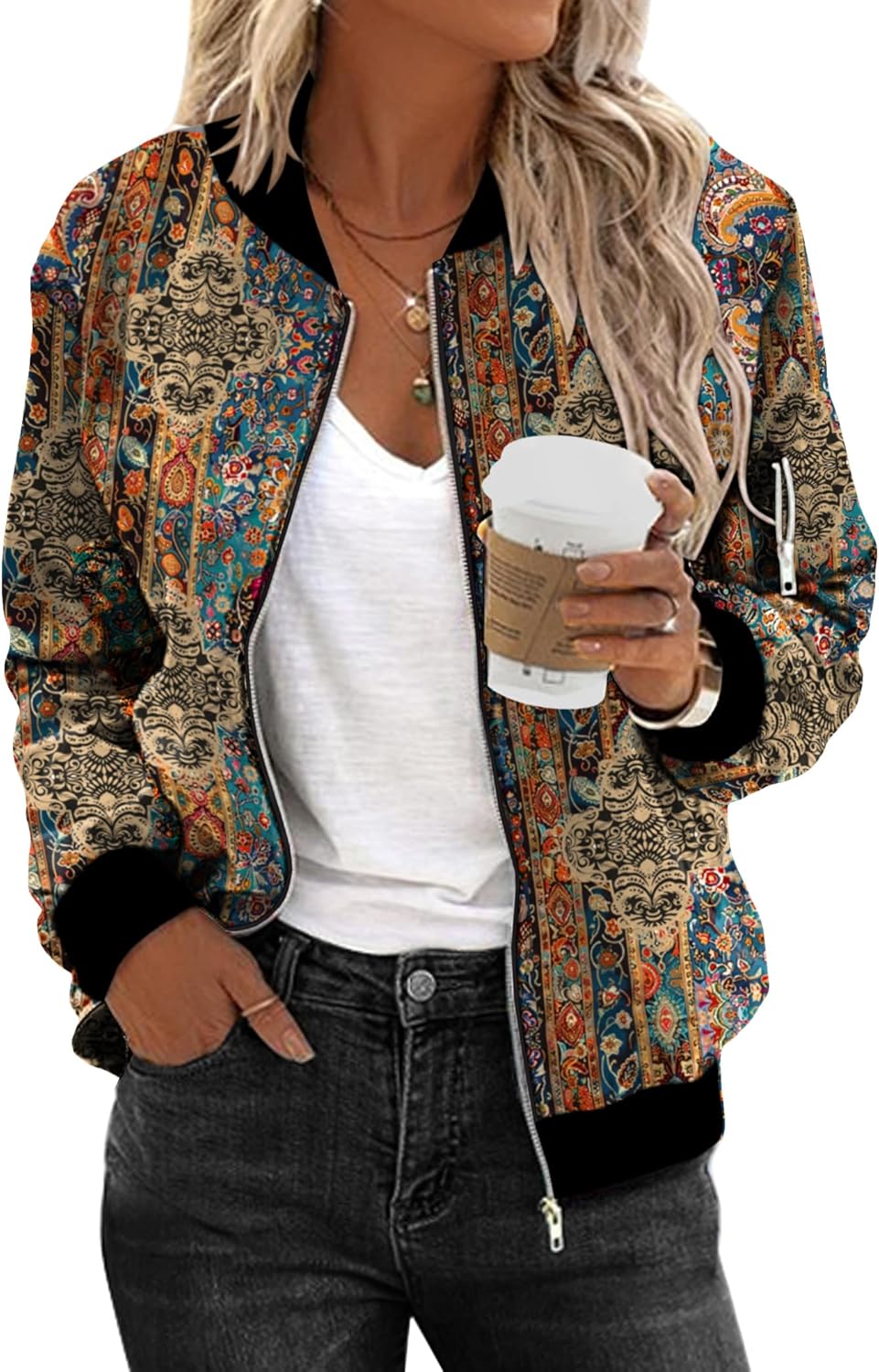Thumbnail 6 de Zeagoo Women Bomber Jacket Lightweight Flight Jacket – Quilted Zip Up with 2 Pockets