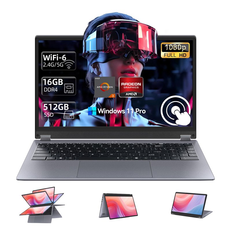 Detalle 2 de Vanwin 15.6" AMD Ryzen 3 – Laptop Táctil 360° con Windows 11