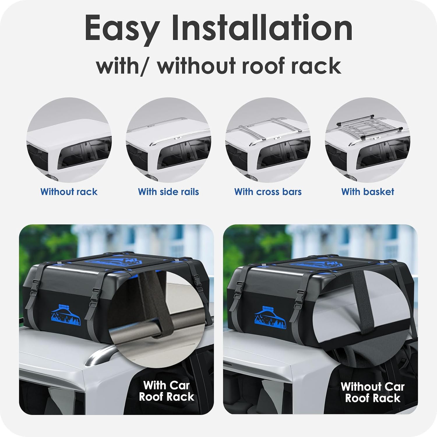 Detalle de BOYUJK Car Roof Bag - 15 Cubic/425 L, Waterproof, No Rack Needed